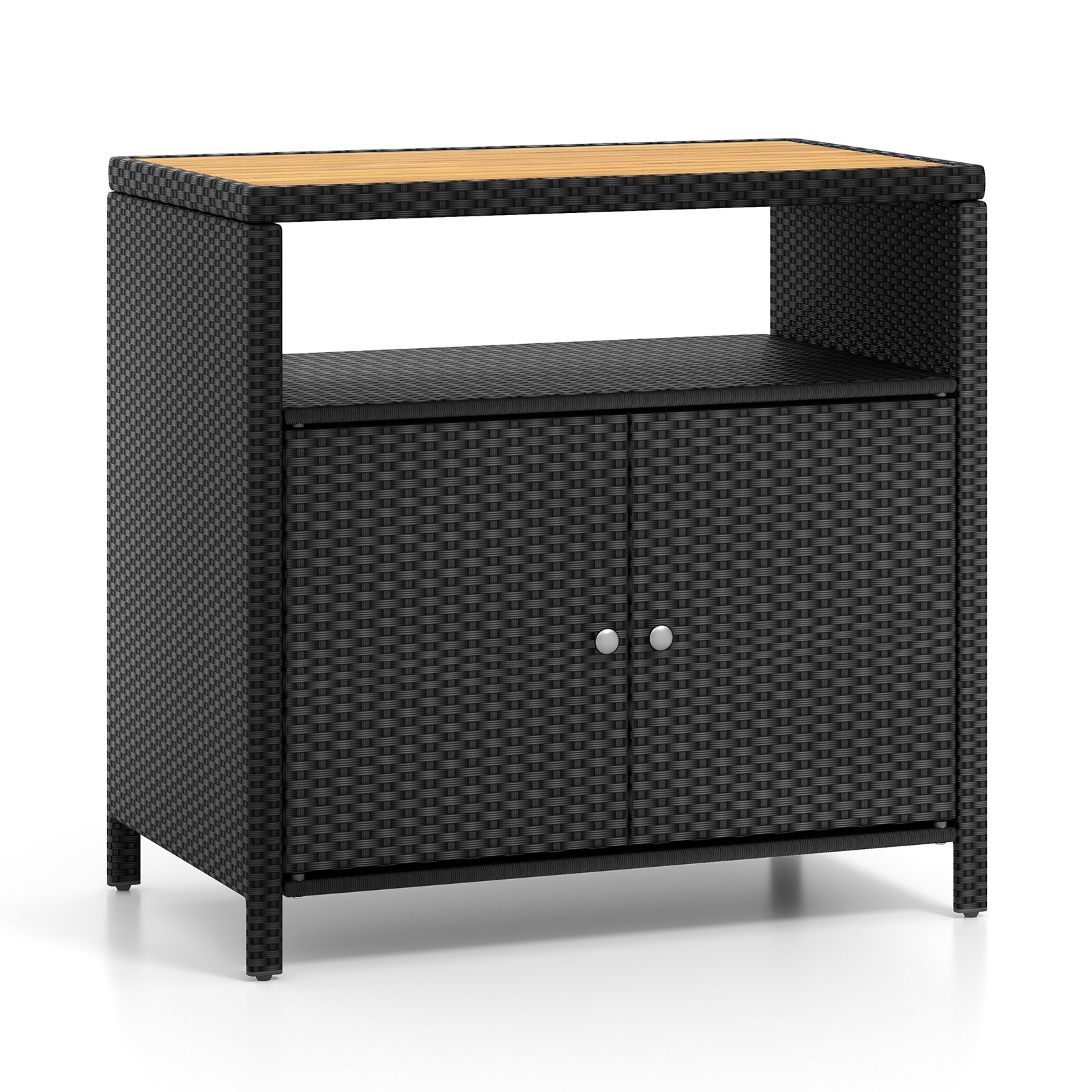 Outdoor Rattan Storage Cabinet Sideboard Buffet Cabinet-Black