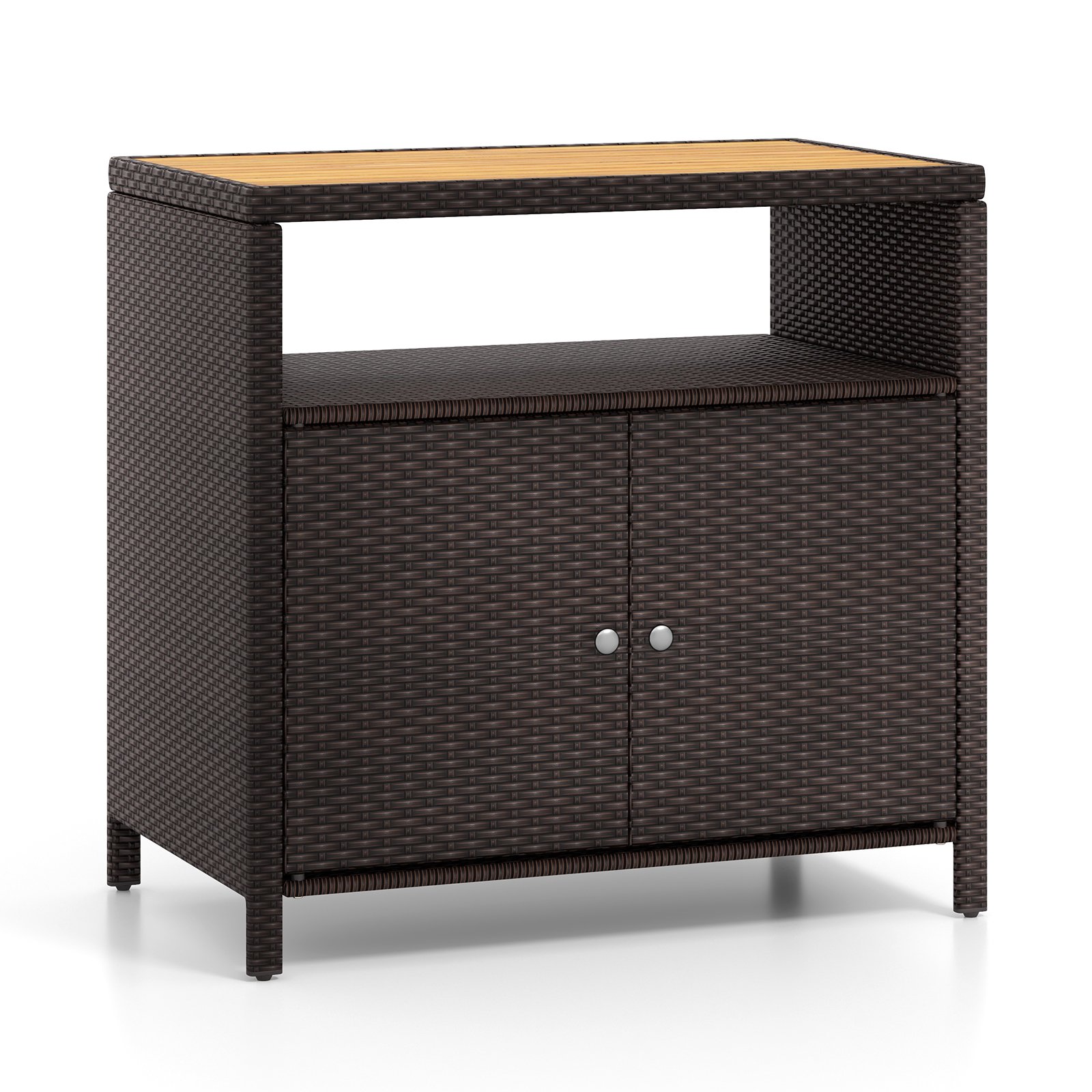 Outdoor Rattan Storage Cabinet Sideboard Buffet Cabinet-Brown