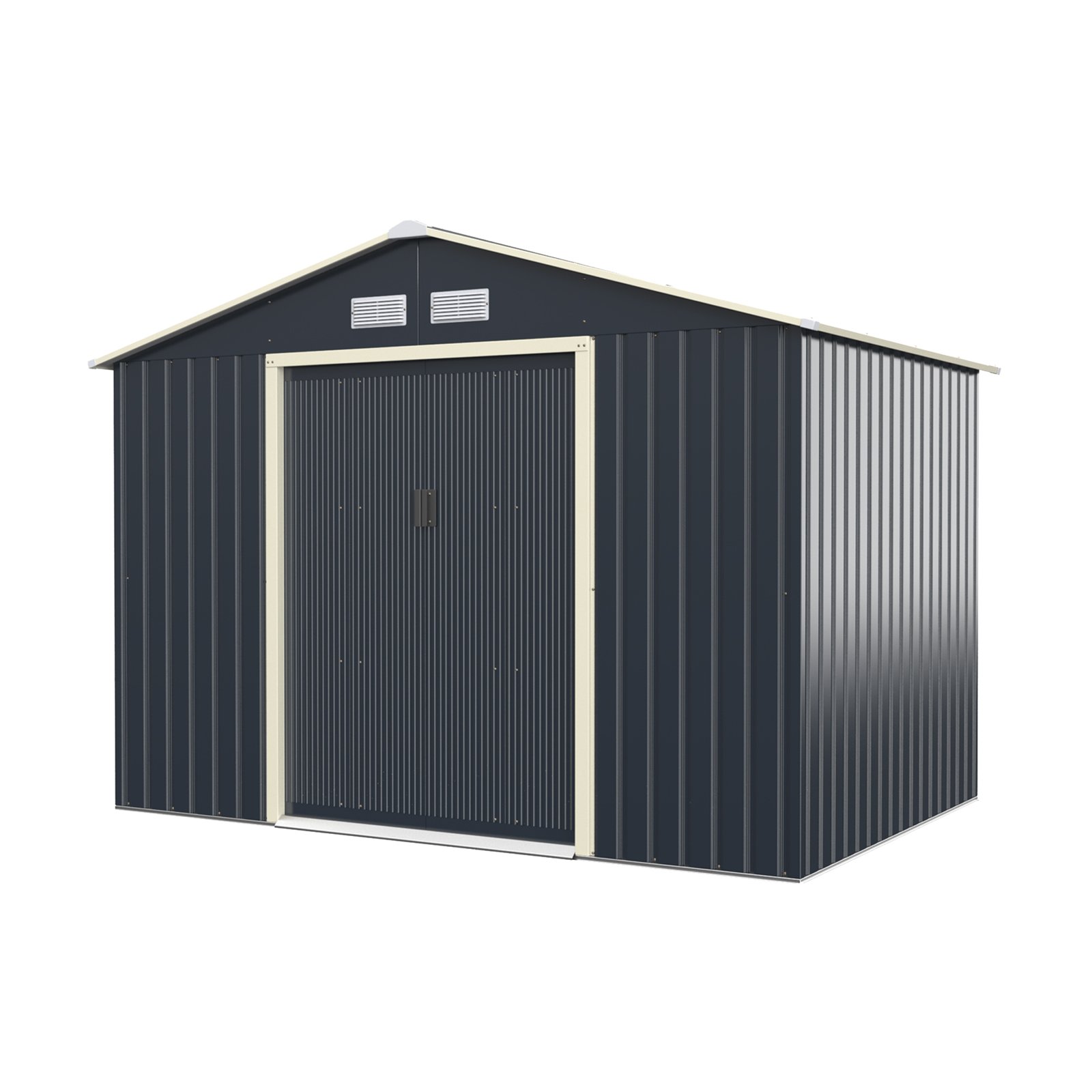 Outdoor Storage Shed with 4 Vents and Double Sliding Door-Size 2