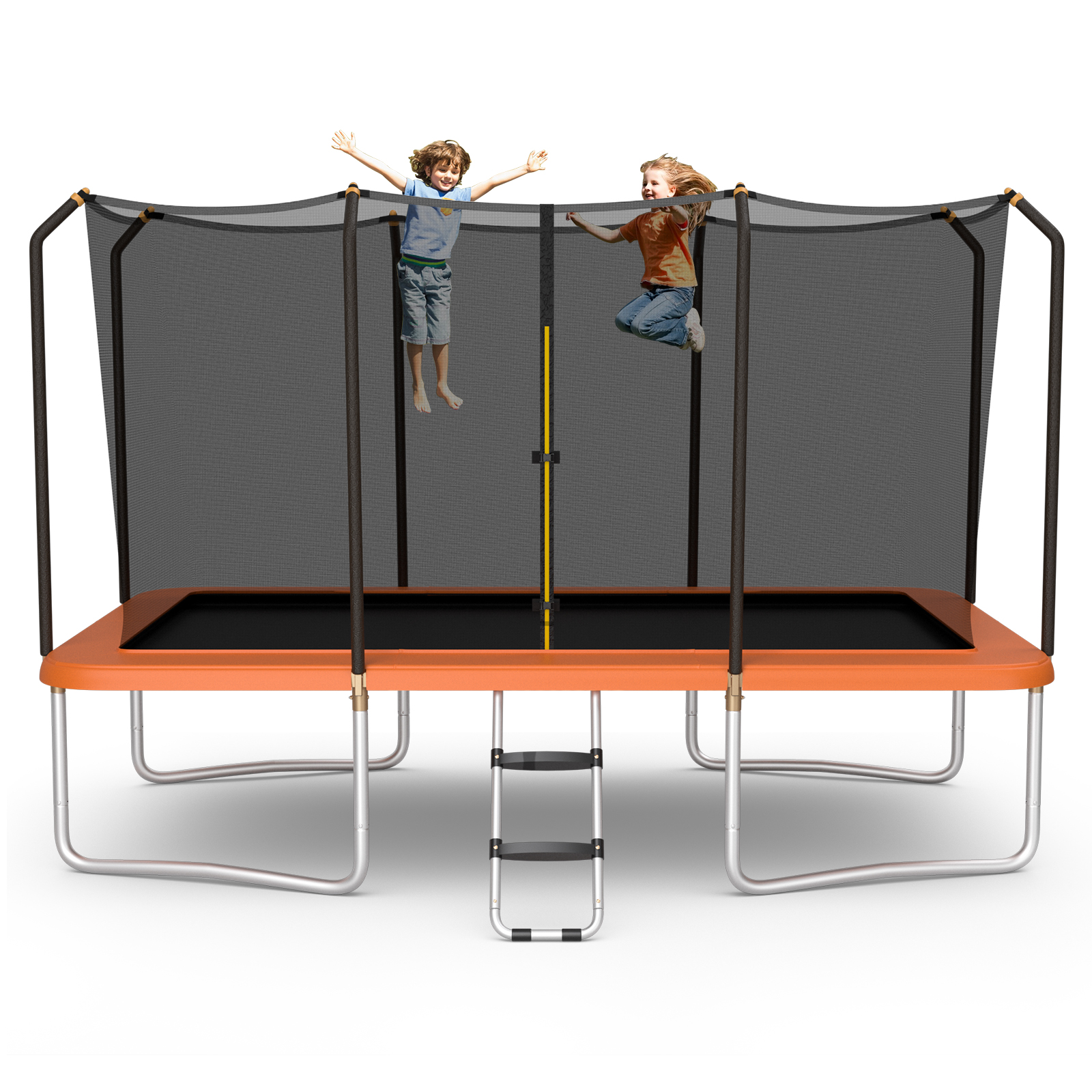 8 FT x 14 FT Rectangular Trampoline with Enclosure Net-Orange