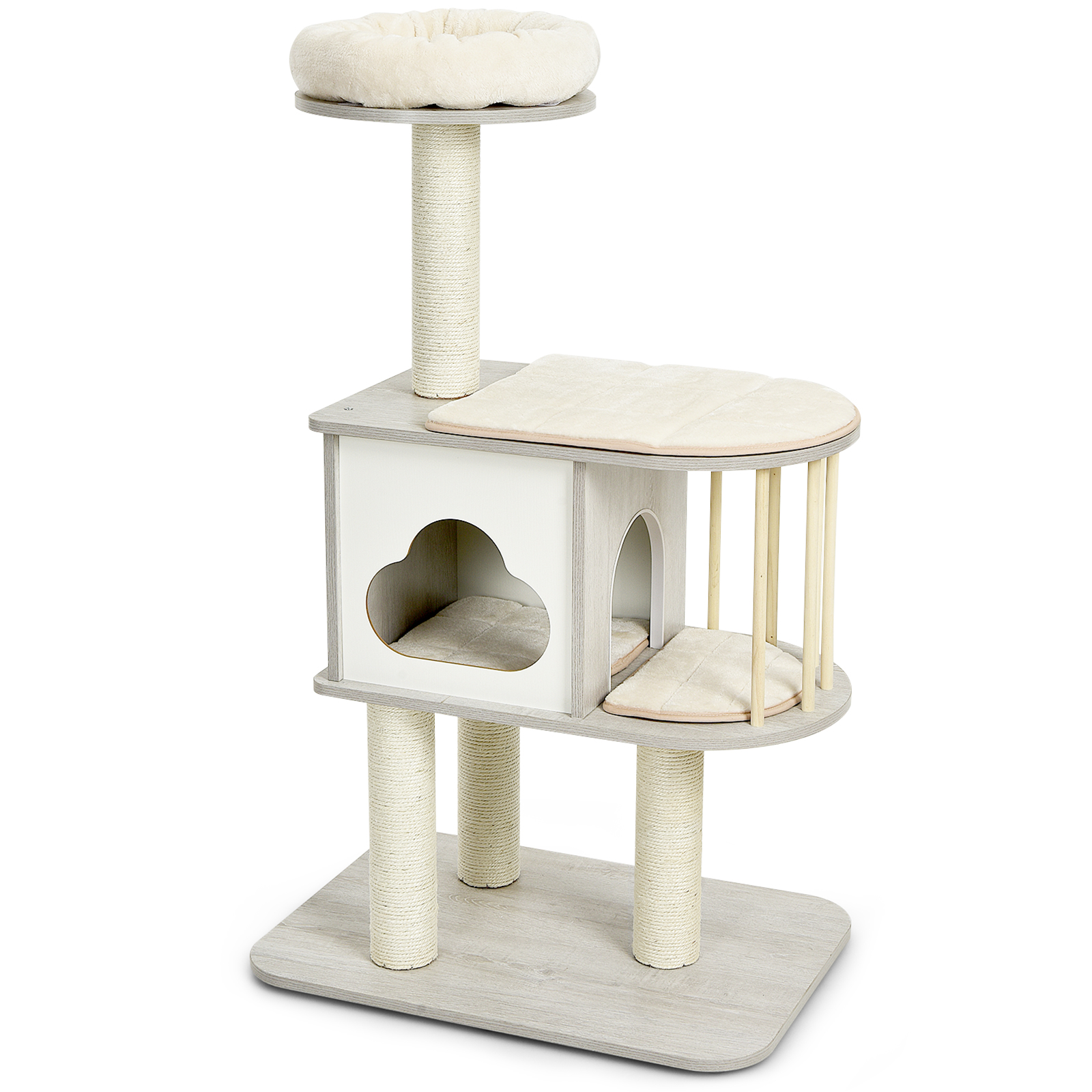 Modern Wooden Cat Tower with Platform-Grey