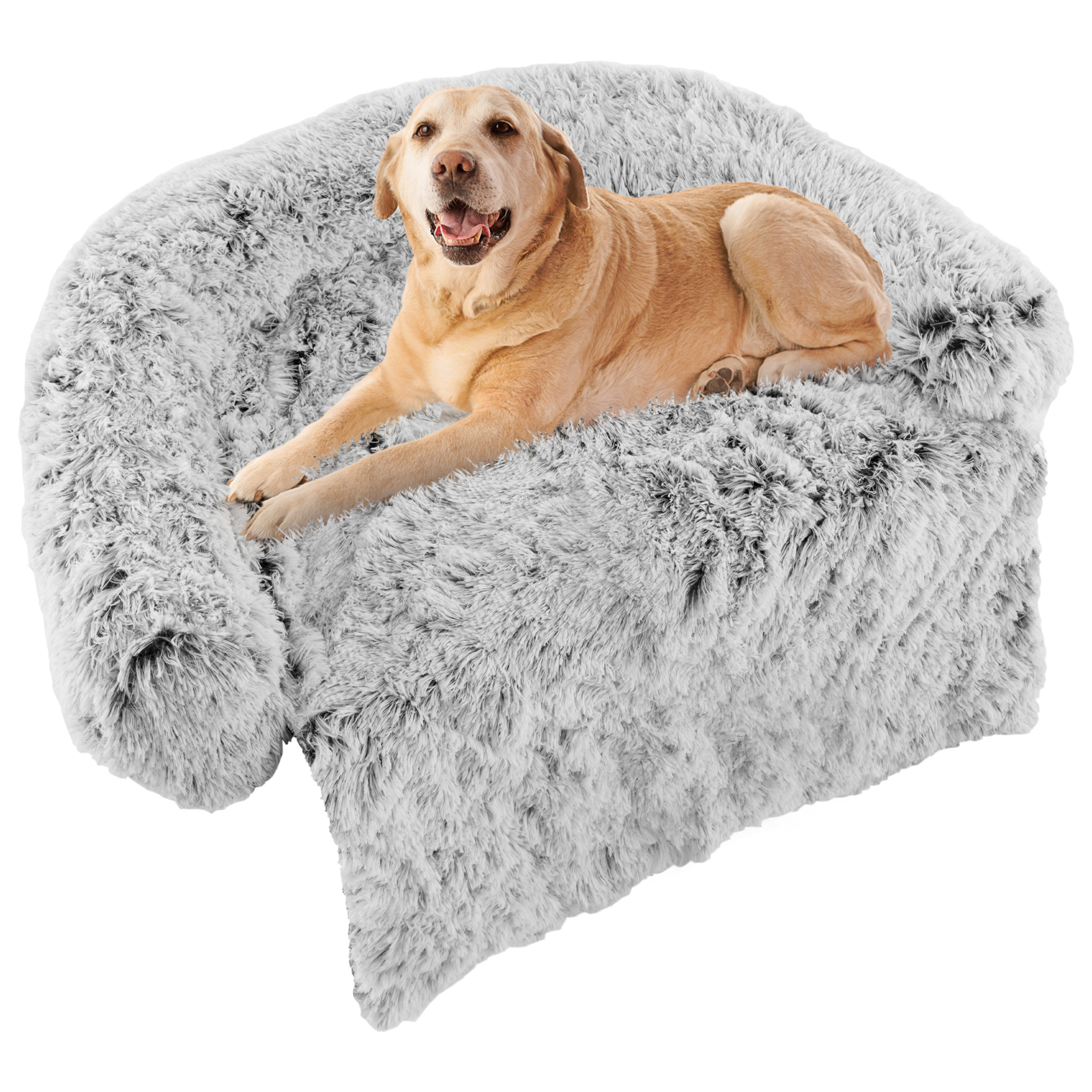 Fluffy Dog Mat Couch Cover Protector with Detachable Washable Cover and Anti-slip Bottom-White-L