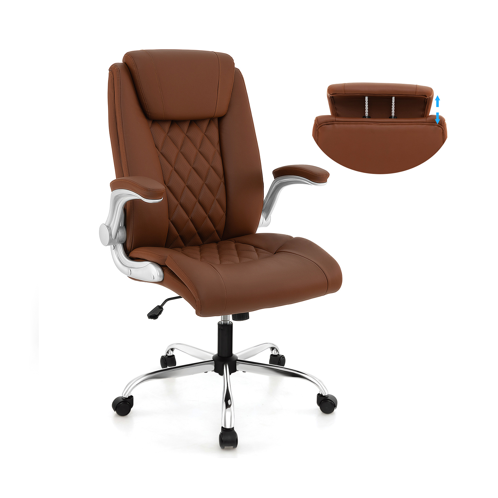 PU Leather Office Chair Height Adjustable Executive Chair with Headrest-Brown