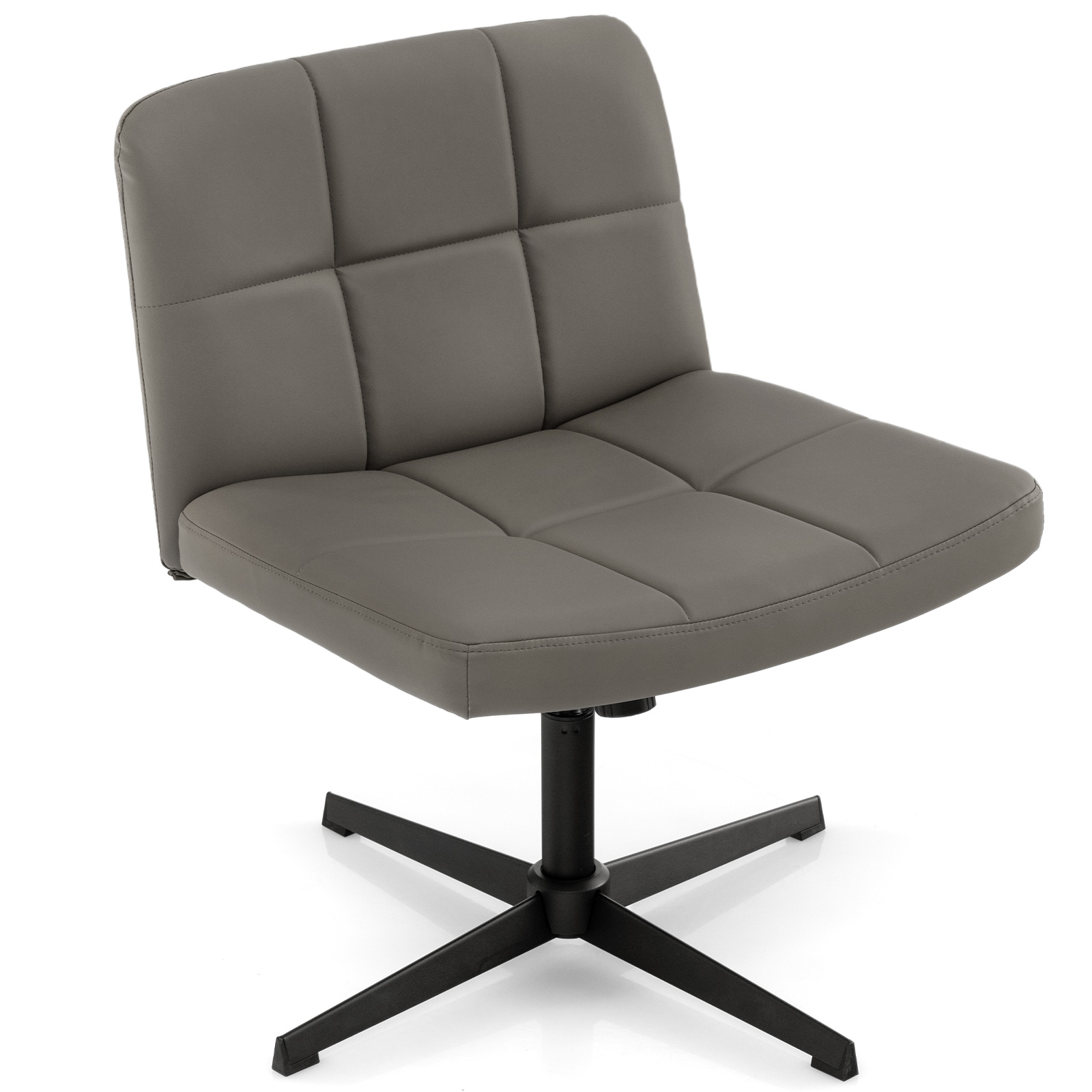 PU Leather Upholstered Armless Cross Legged Office Desk Chair No Wheels-Grey