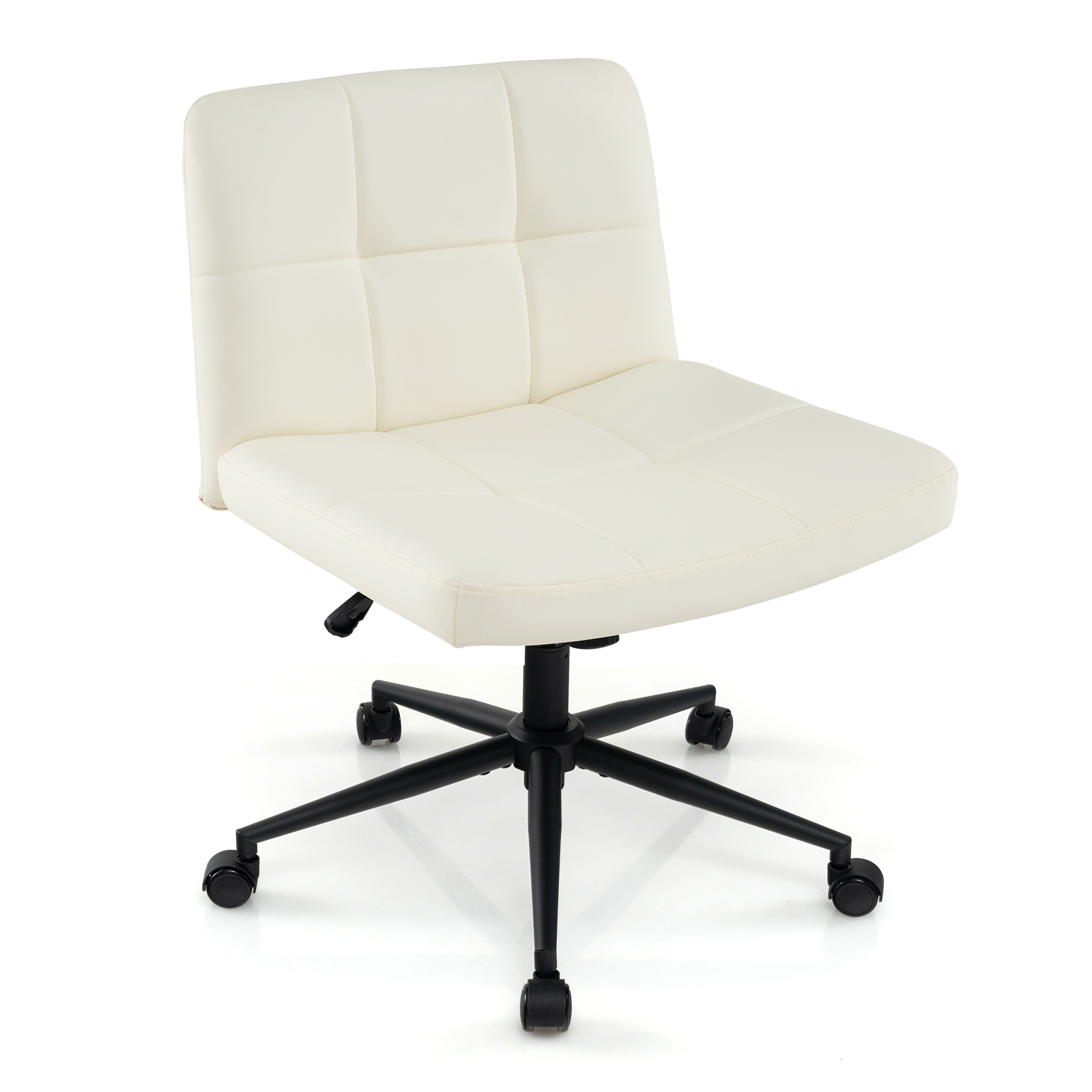 PU Leather Upholstered Cross-legged Office Chair with Wheels-Beige