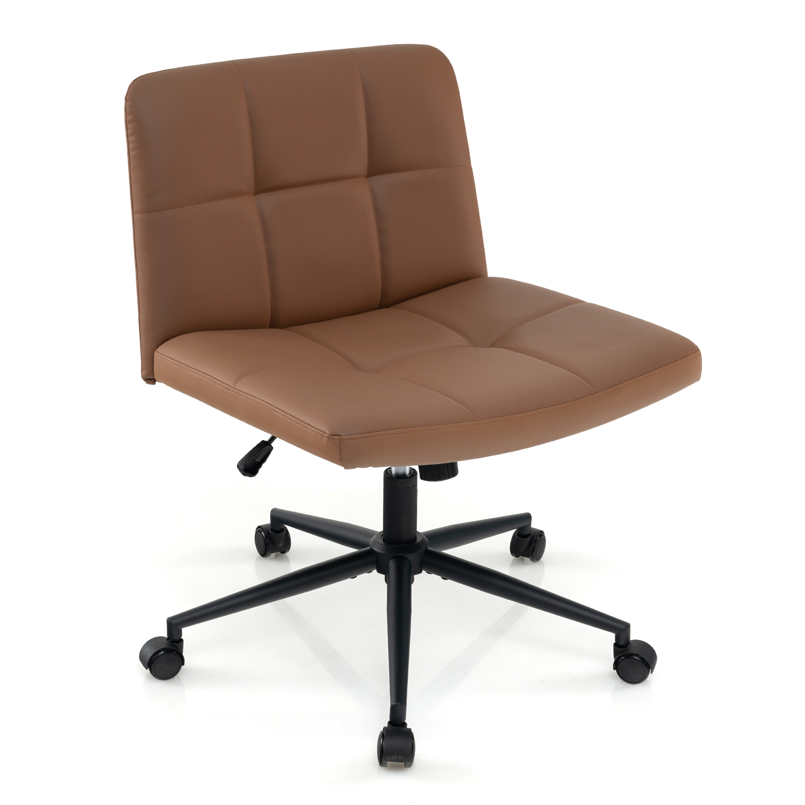 PU Leather Upholstered Cross-legged Office Chair with Wheels-Brown