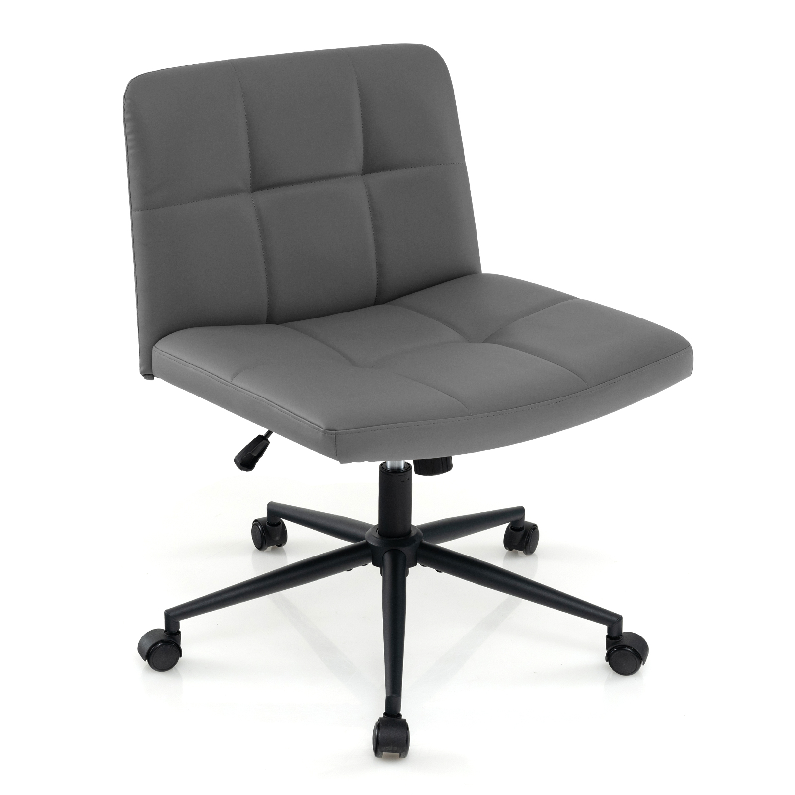 PU Leather Upholstered Cross-legged Office Chair with Wheels-Grey