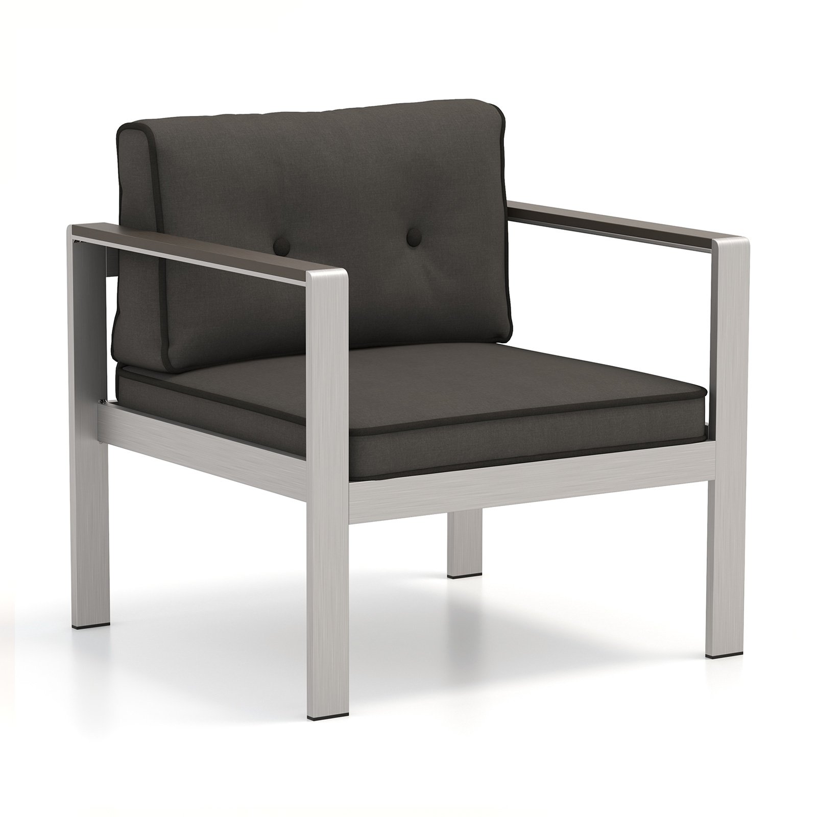 Patio Aluminum Armchair with Cushions Outdoor Sofa Chair-Grey