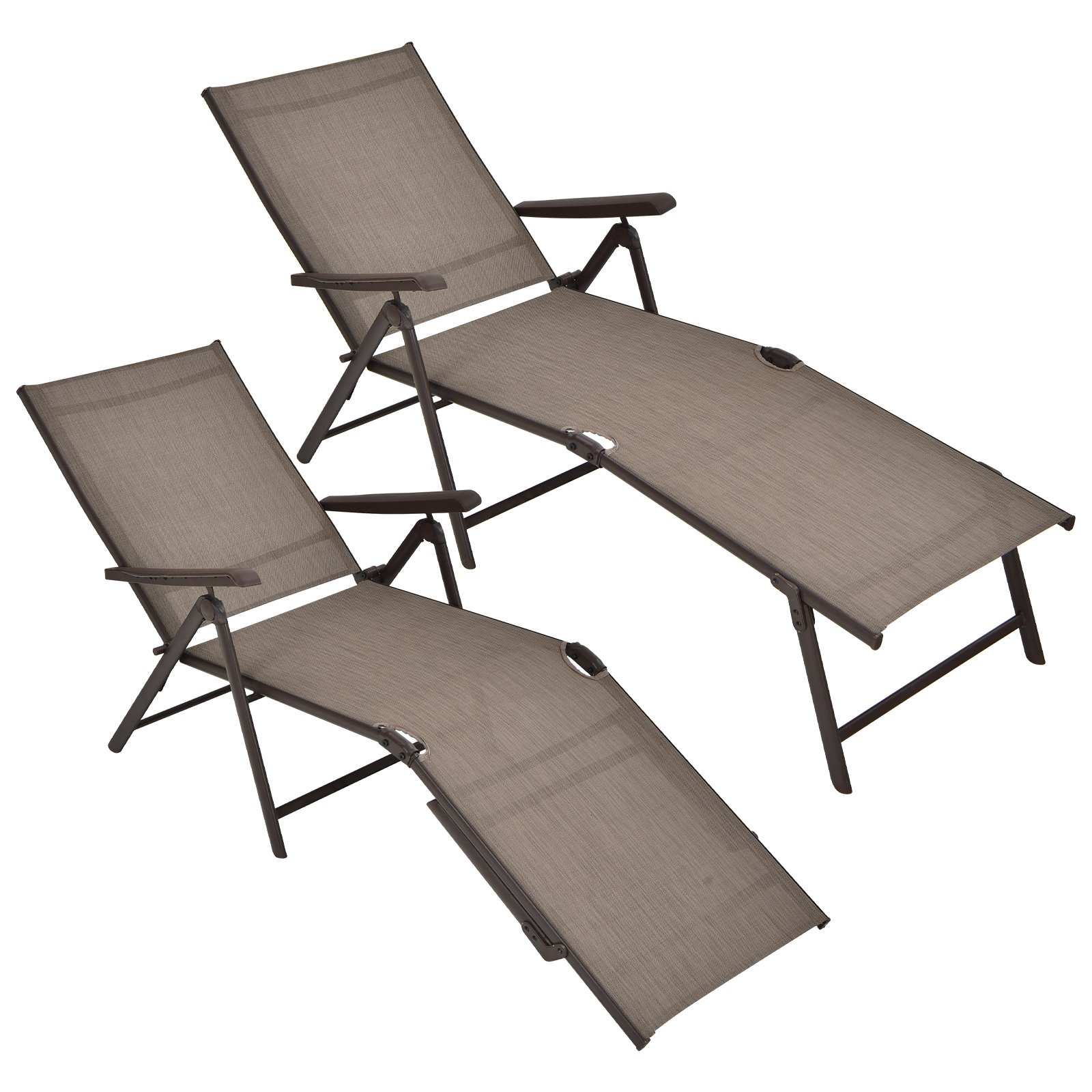 Patio Foldable Chaise Lounge Chair Reclining with Adjustable Backrest-Brown-2 Pack