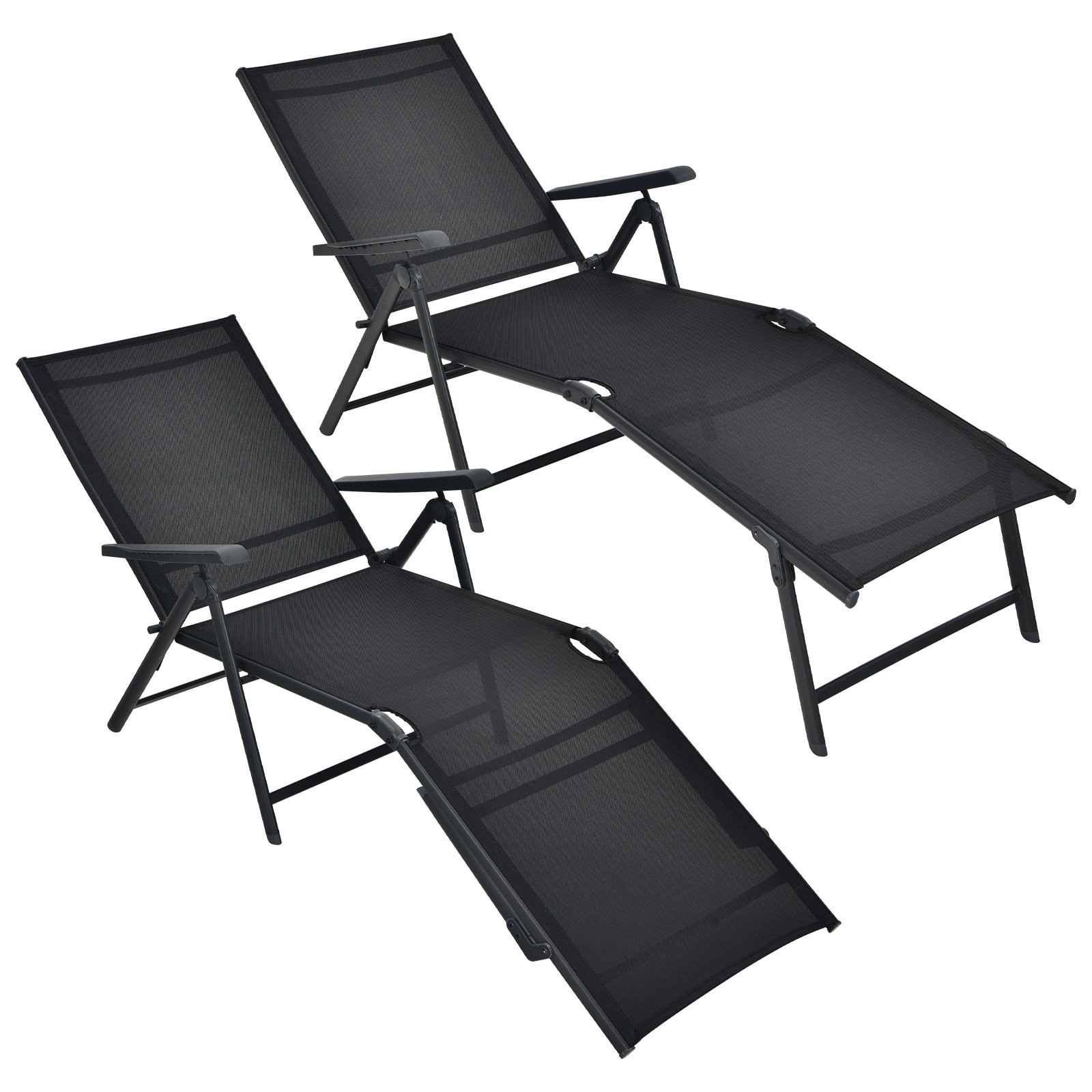 Patio Foldable Chaise Lounge Chair Reclining with Adjustable Backrest-Black-2 Pack