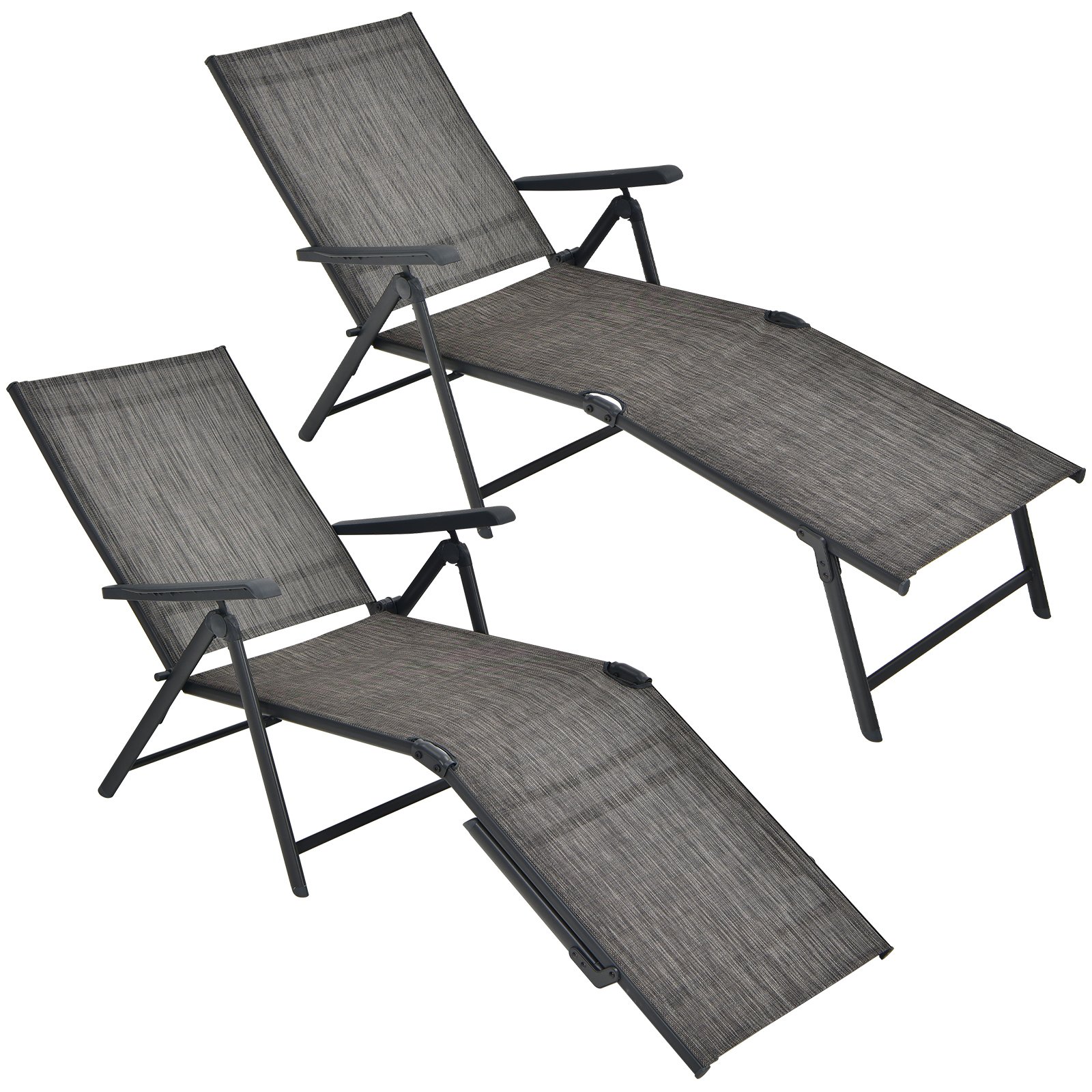 Patio Foldable Chaise Lounge Chair Reclining with Adjustable Backrest-Grey-2 Pack