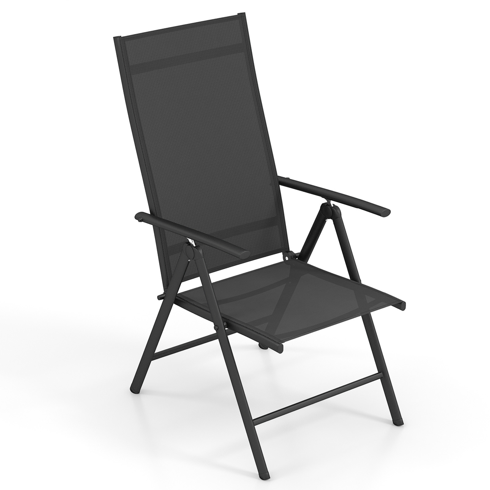 Patio Folding Dining Chairs Outdoor Sling Chairs with 7-Level Adjustable High Backrest-Black