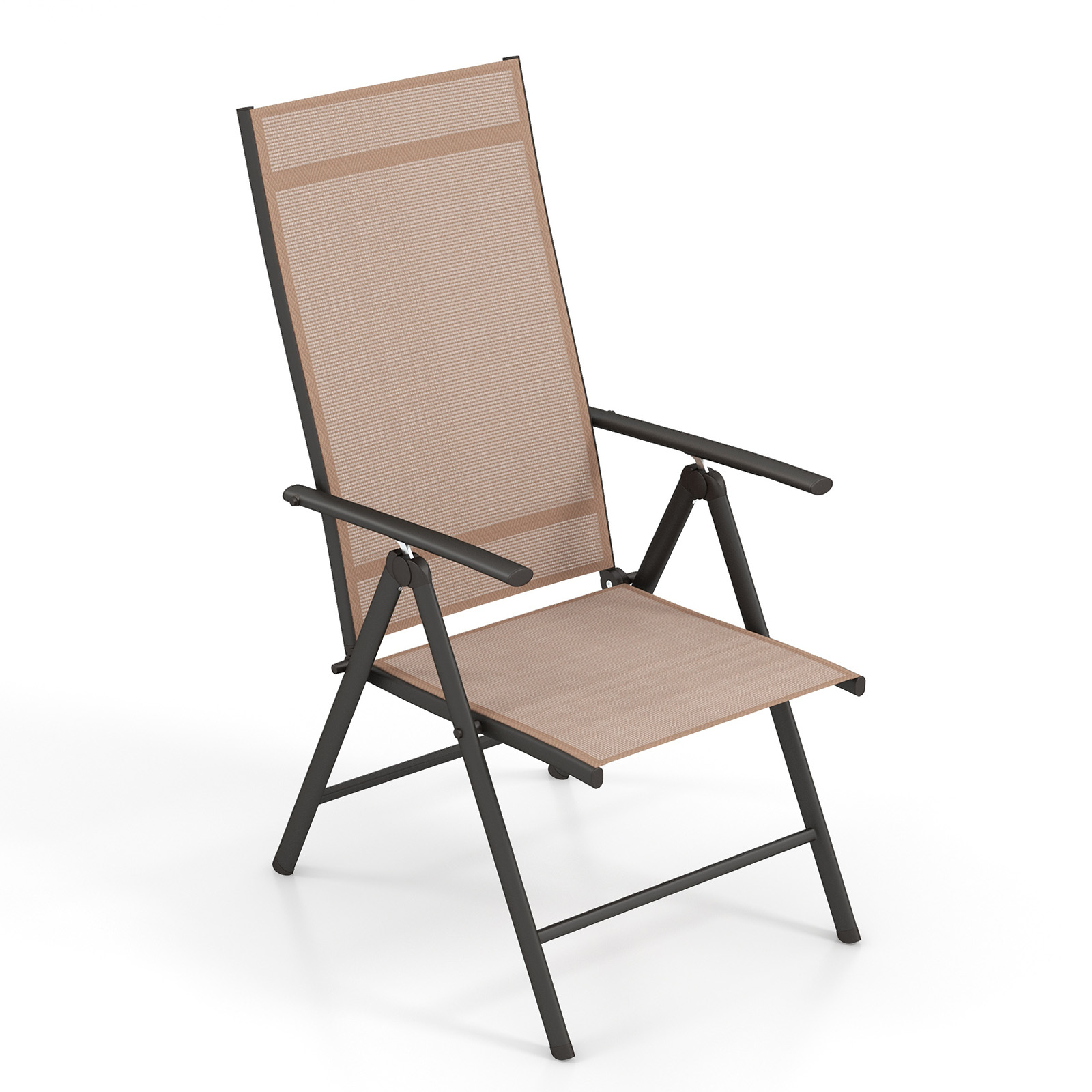 Patio Folding Dining Chairs Outdoor Sling Chairs with 7-Level Adjustable High Backrest-Brown