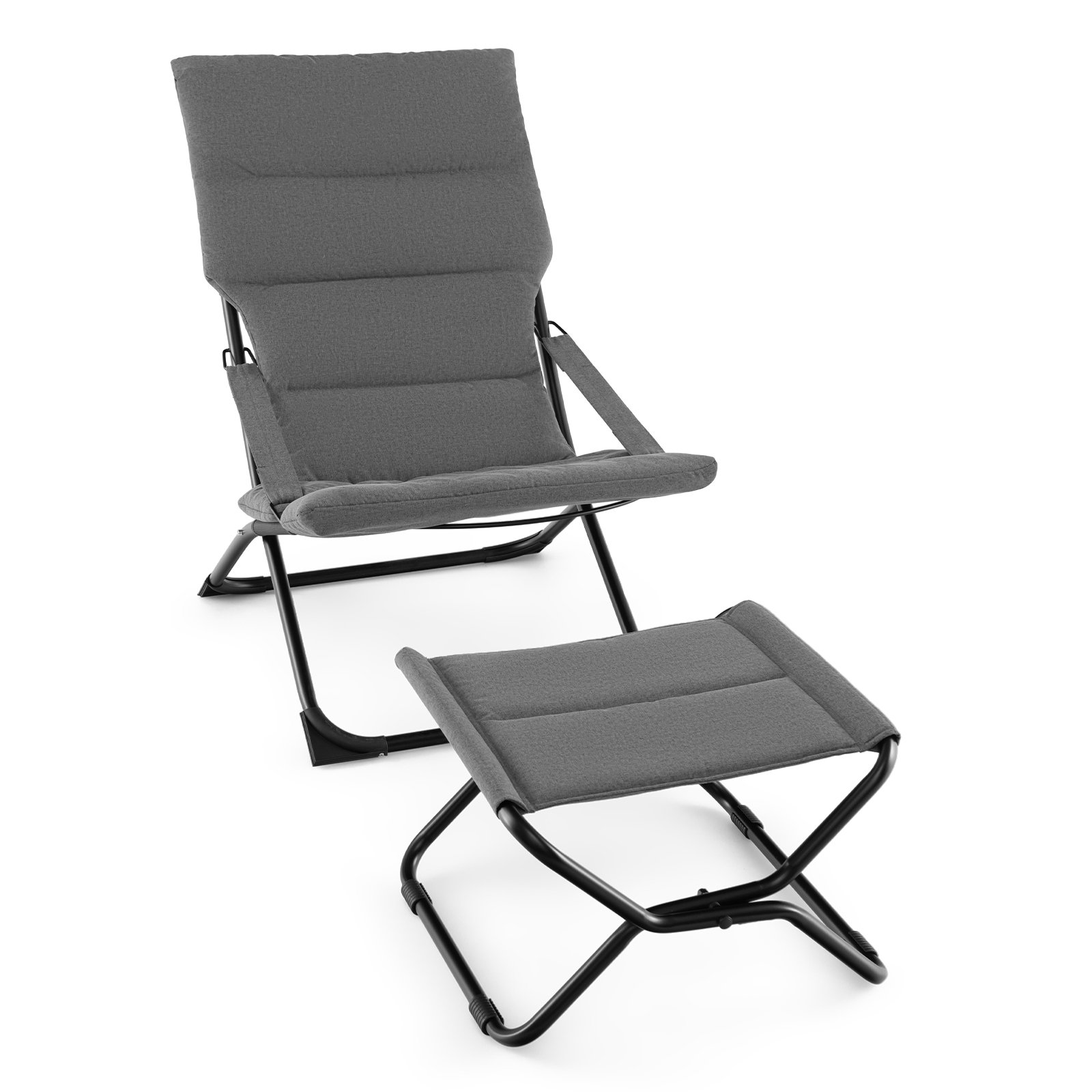 Patio Folding Sling Chair with Ottoman and with Removable Cushion-Grey