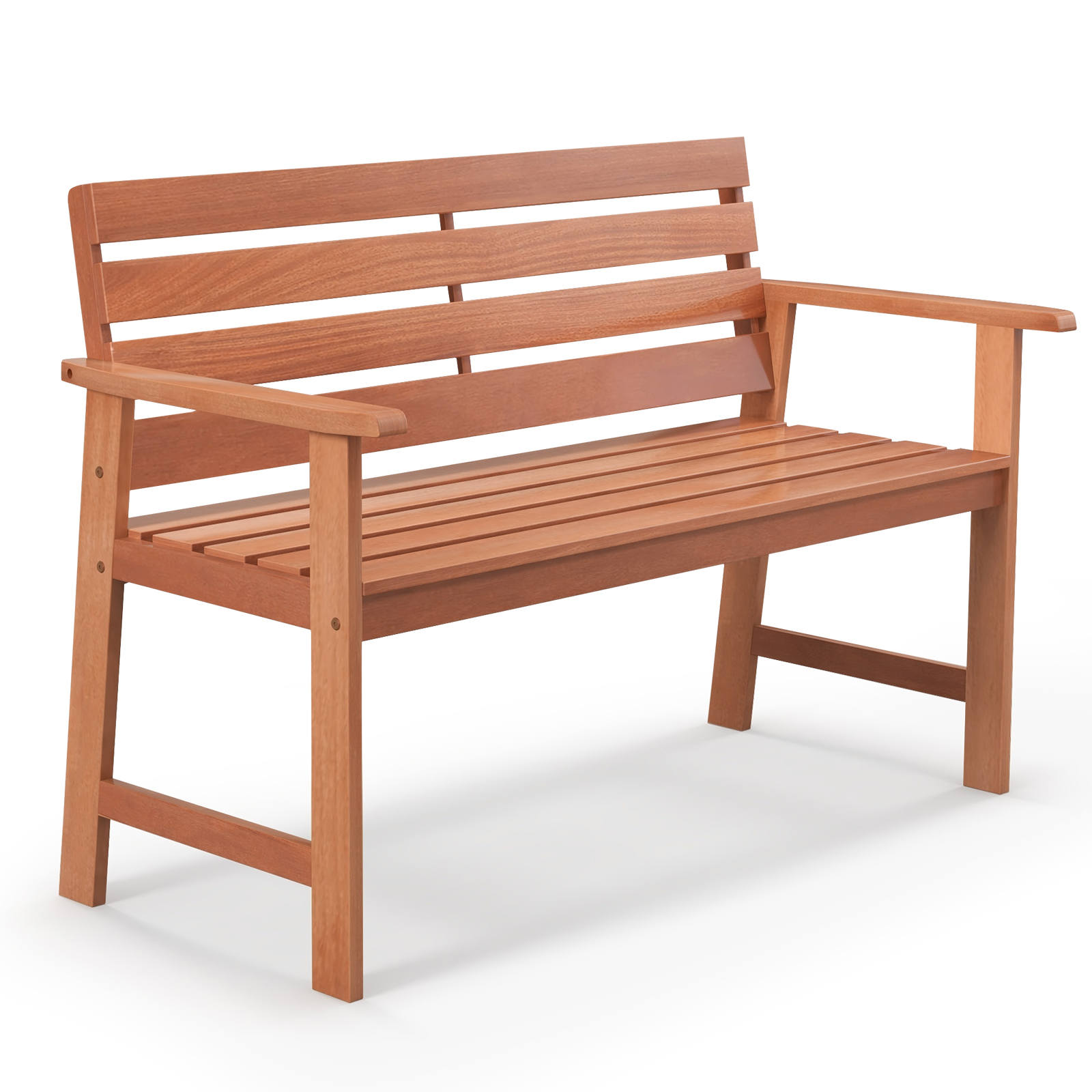 Patio Hardwood Bench Wood 2-Seat Chair with Breathable Slatted Seat