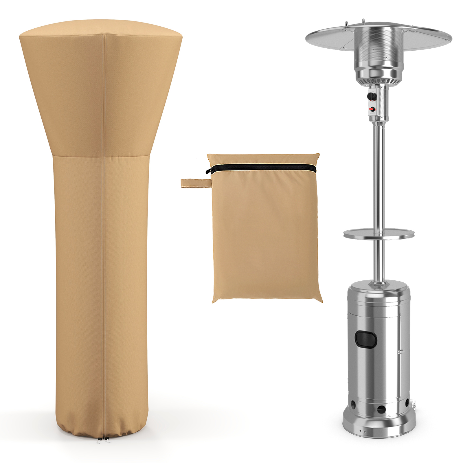 Outdoor Patio Heater Cover with Zipper and Storage Bag-Beige