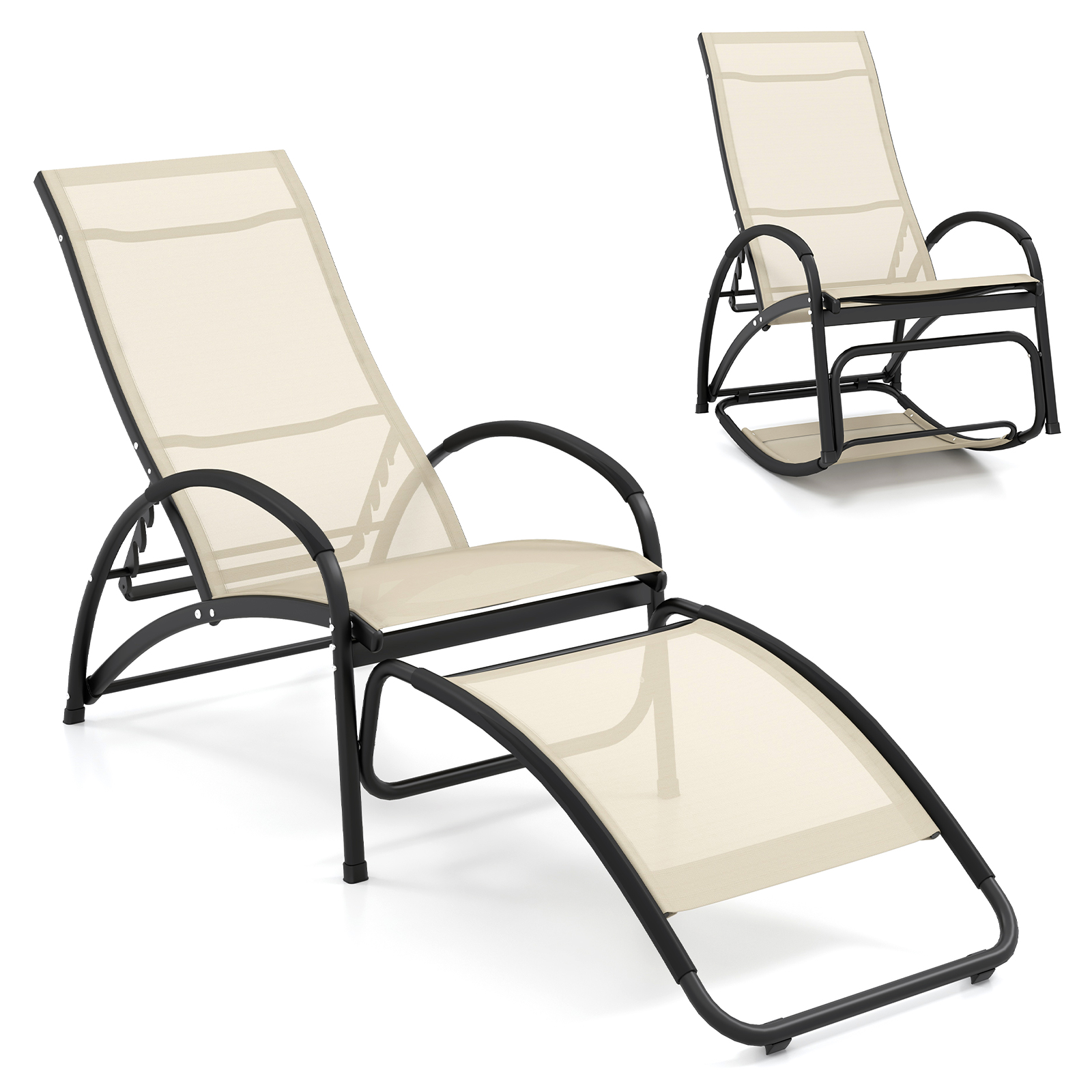 2-in-1 Outdoor Lounge Chair with 20° Rocking Angle-Beige