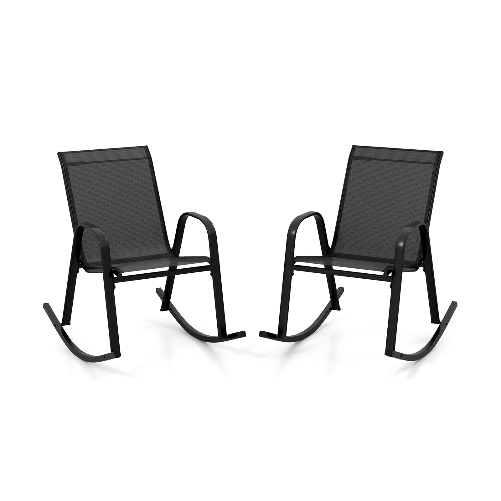 Patio Rocking Chair Set of 2 with Breathable Fabric Seat-Black