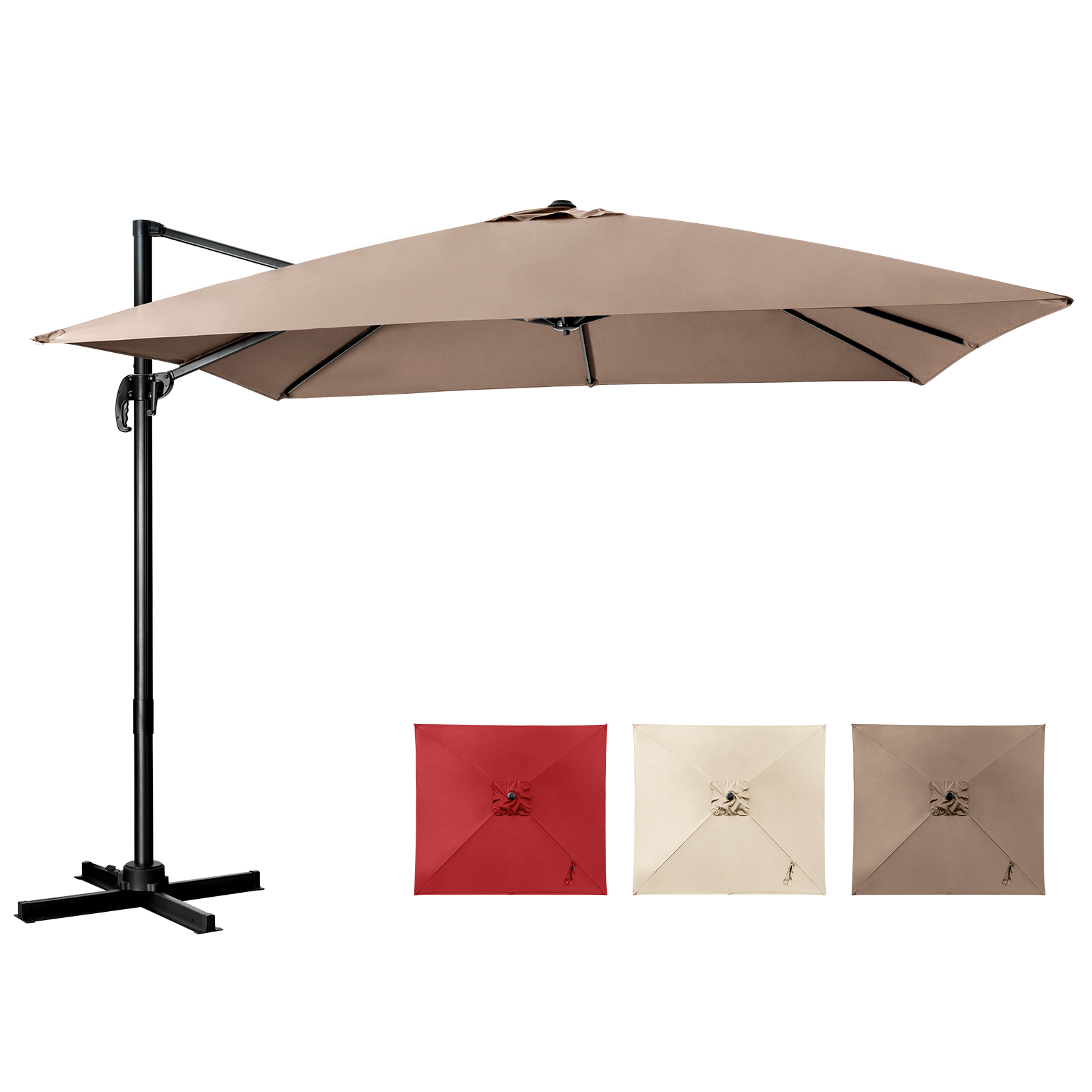 Patio Umbrella Square Offset with Cross Base and Tilt Adjustable-Coffee