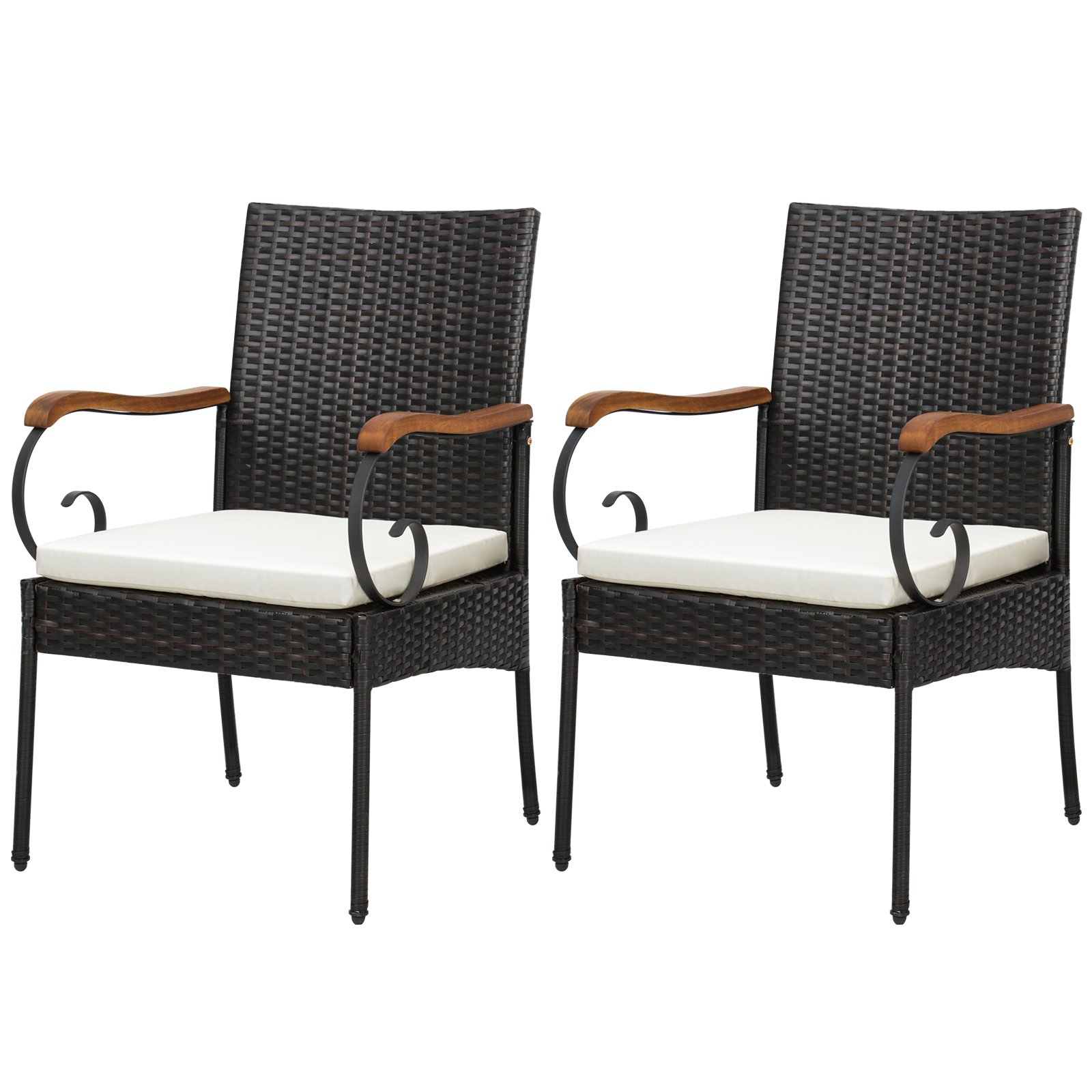 Patio Wicker Chair Set of 2 with Soft Zippered Cushion