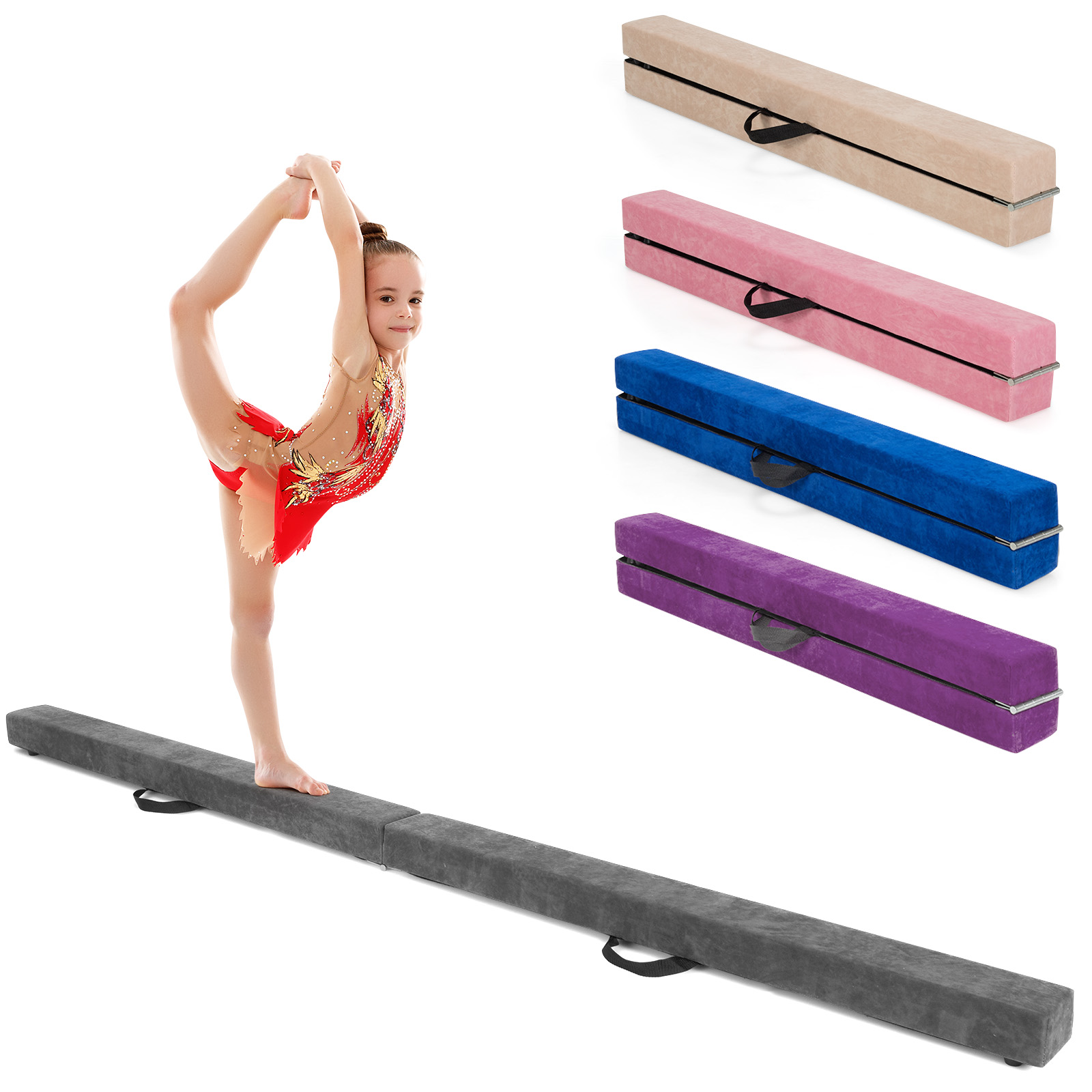 Portable Folding Gymnastic Beam with Carrying Handles-Grey