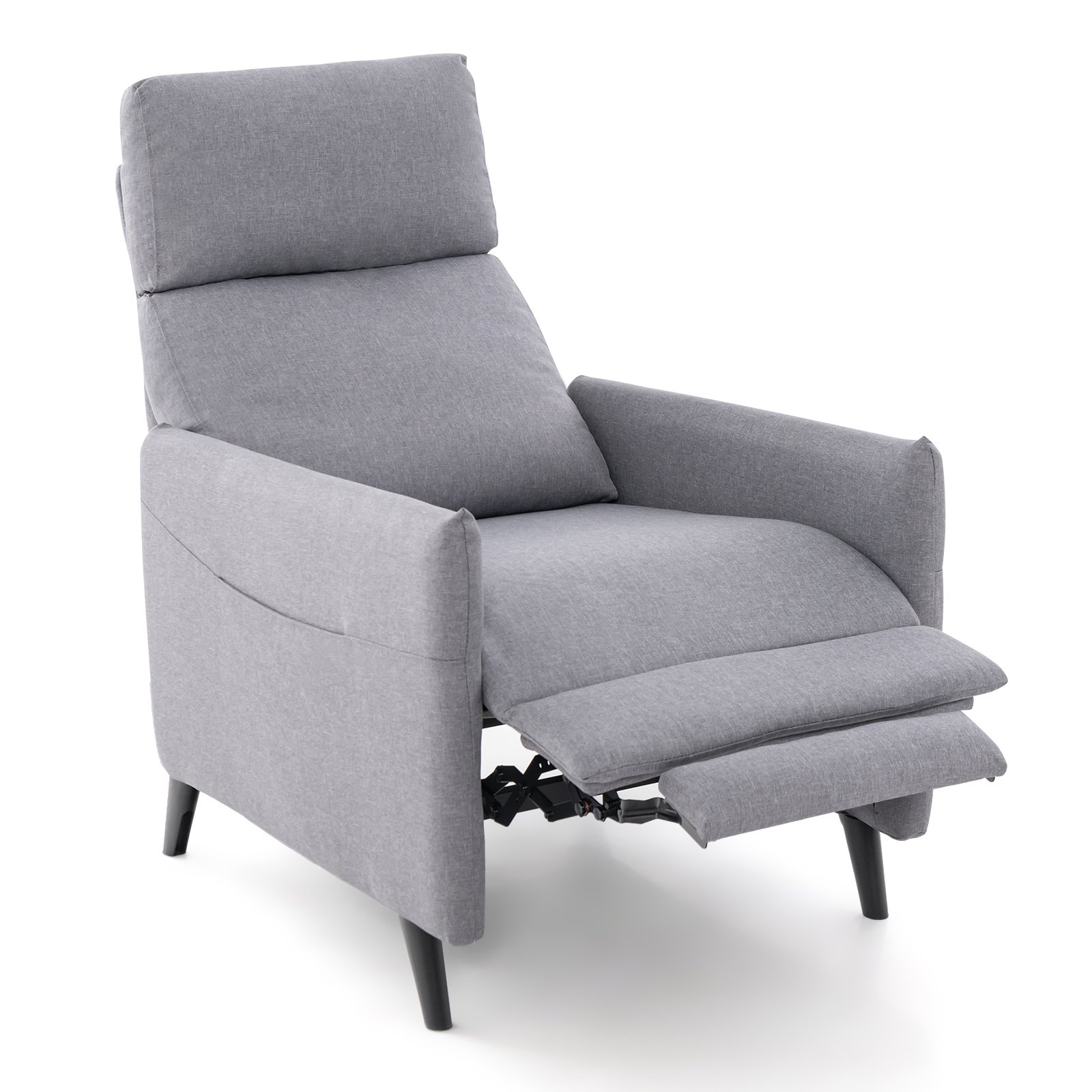 Linen Fabric Push Back Recliner Armchair with Adjustable Backrest and Footrest-Grey