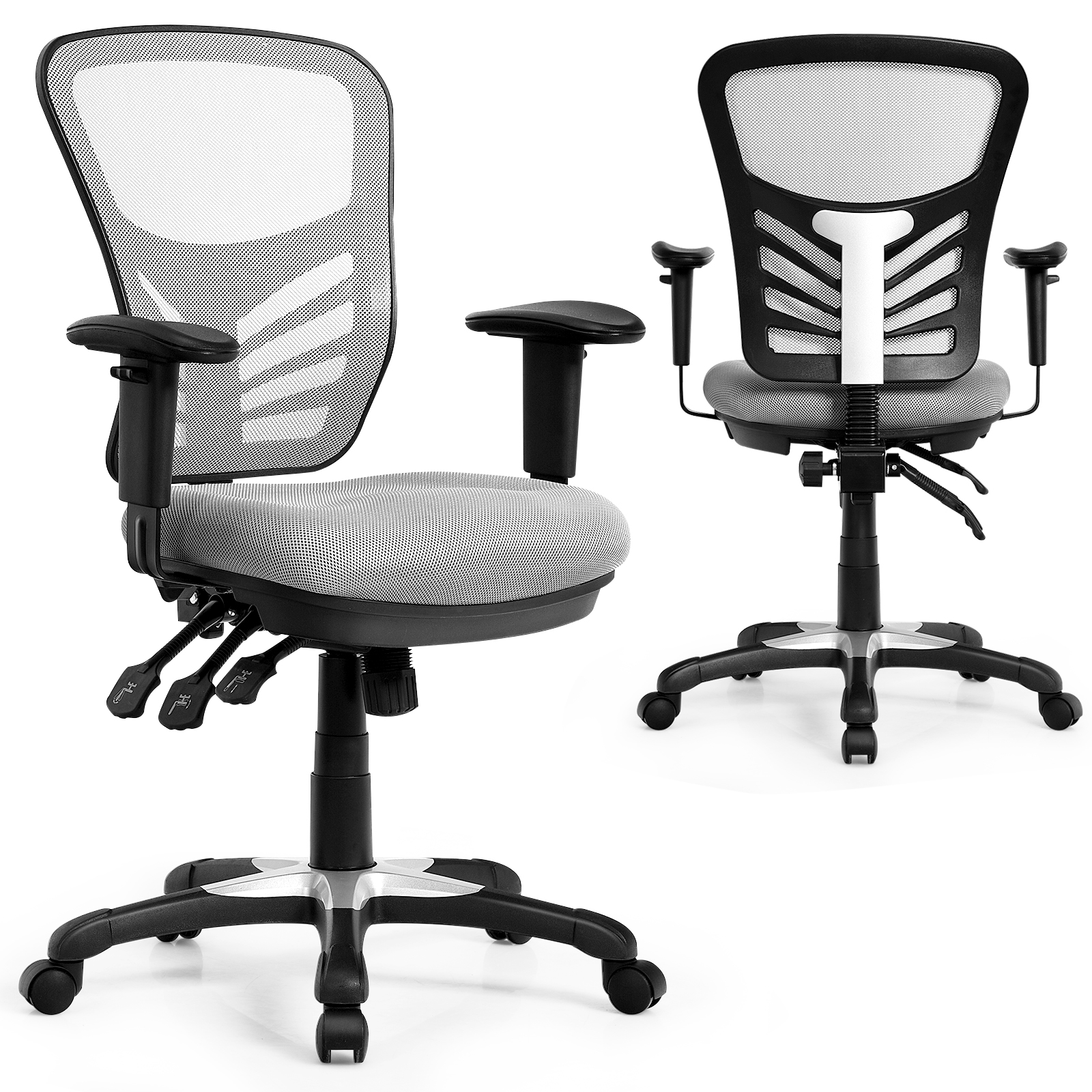 Ergonomic Reclining Mesh Office Chair with 3-Paddle Control-Grey