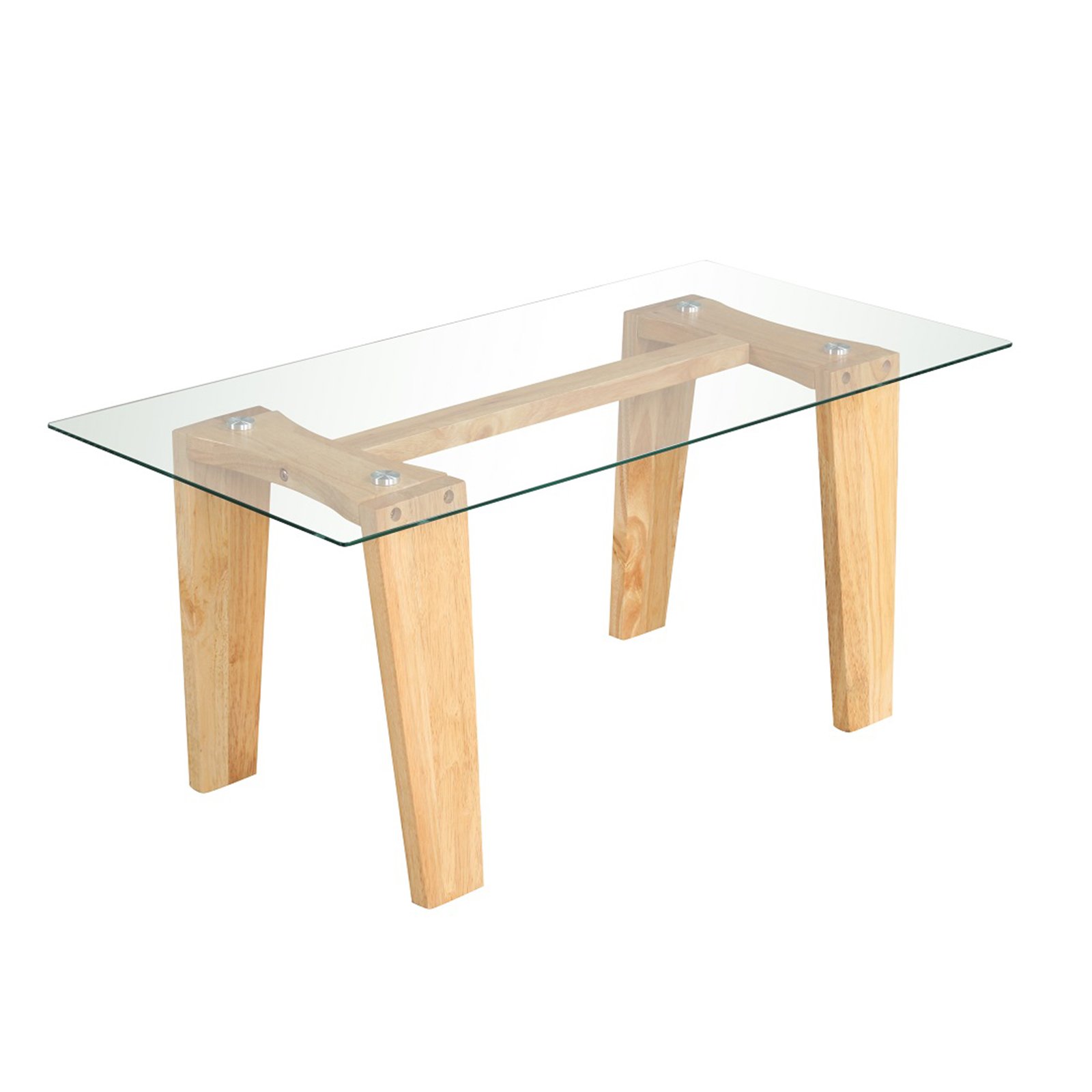 Rectangle Coffee Table with Transparent Tabletop and Rubber Wood Frame-Natural