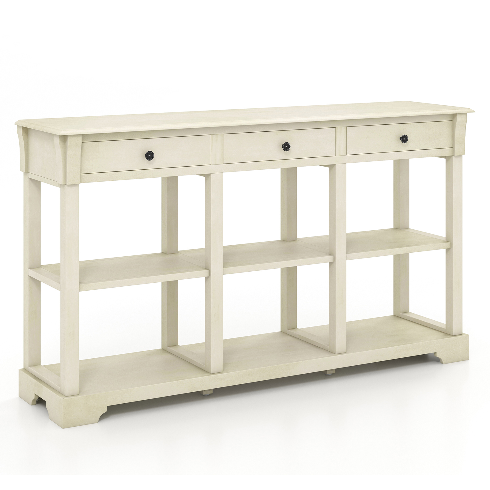 Retro Console Table with 3 Drawers and Open Shelves-White