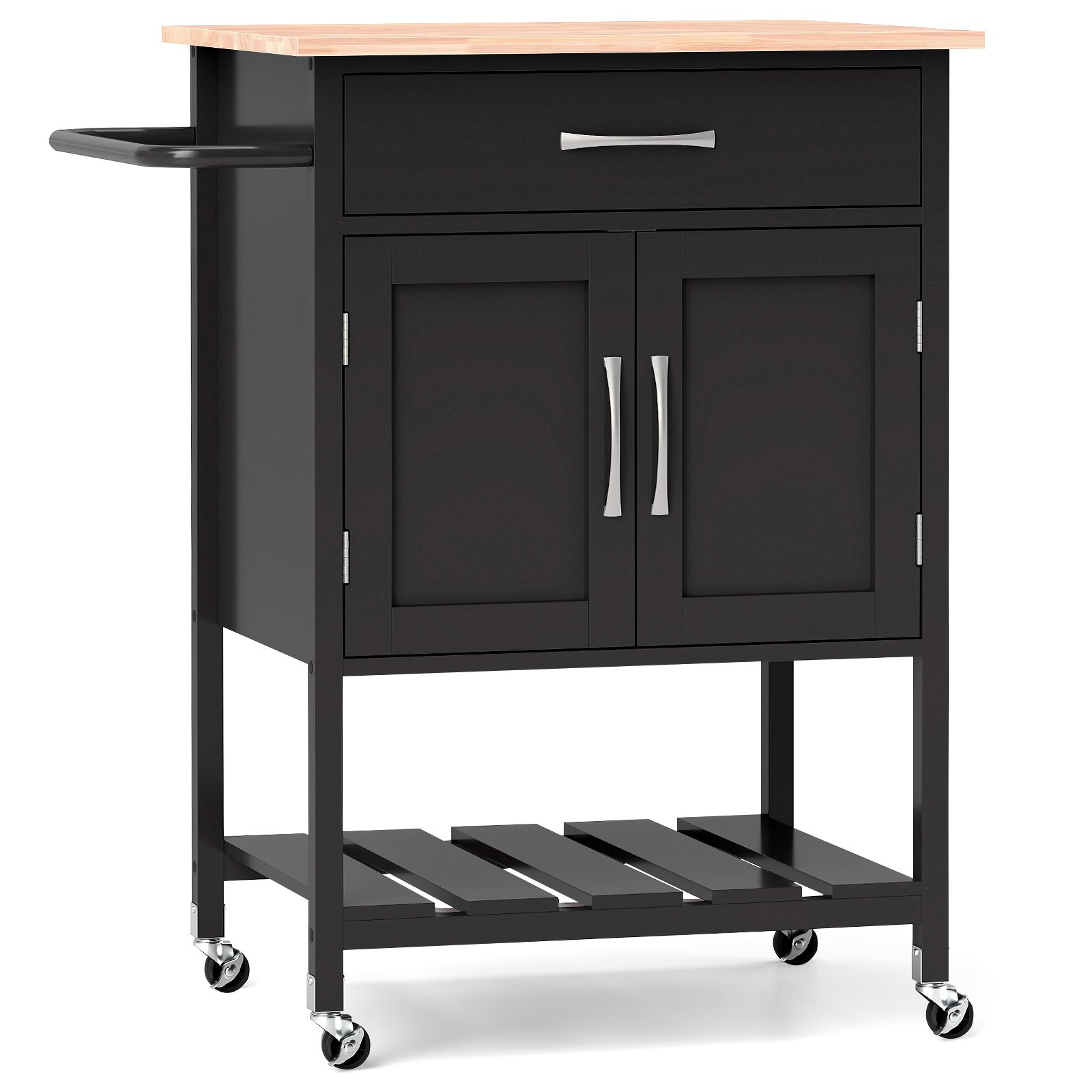 Rolling Kitchen Island Cart with Drawer and 2-Door Storage Cabinet-Black