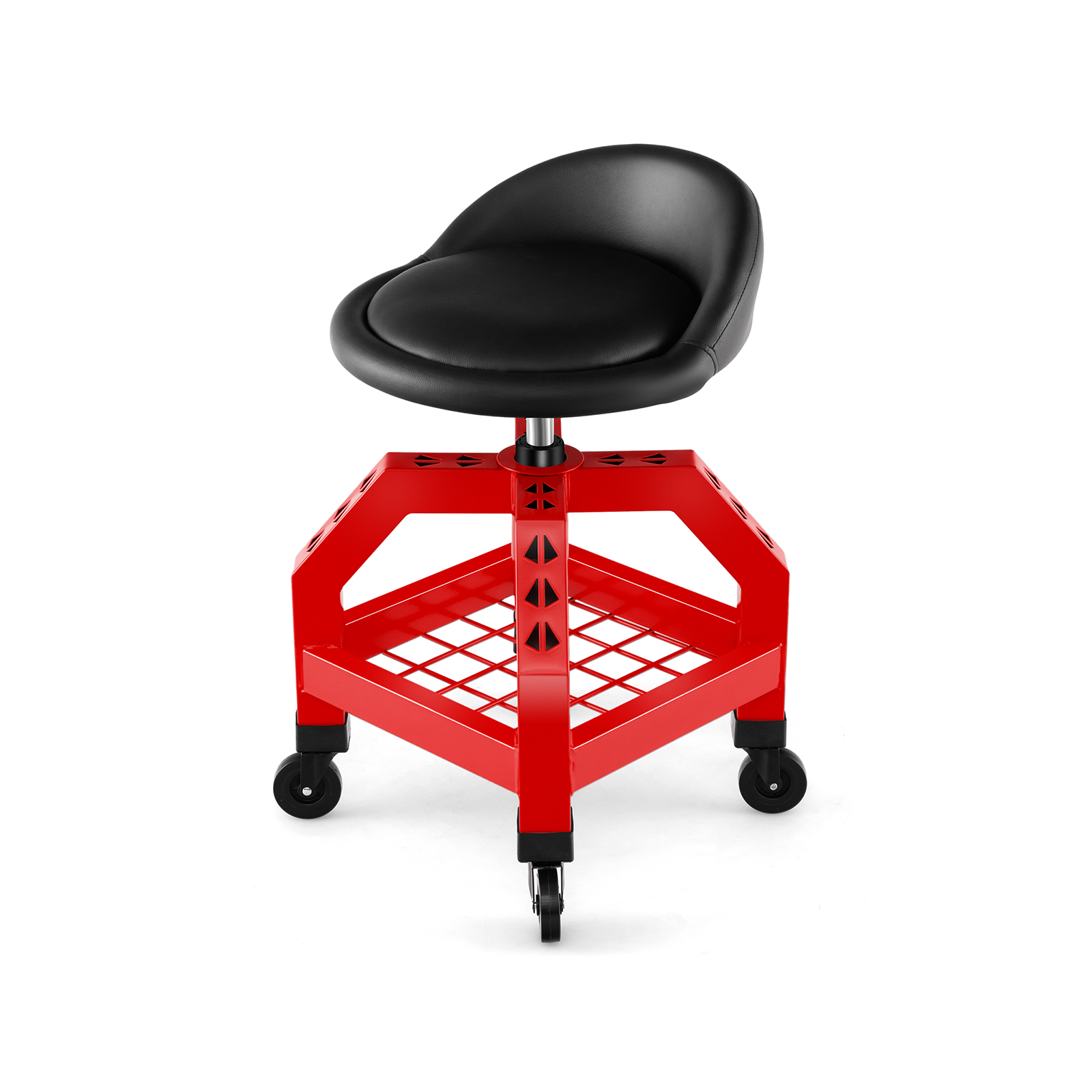 Rolling Seat Mechanic Stool Chair Height Adjustable with Tool Tray-Red