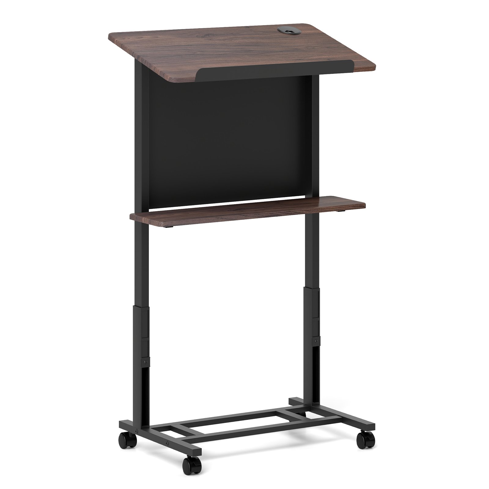 Rolling Podium Stand Height Adjustable Lectern Table with Tilted Tabletop-Black