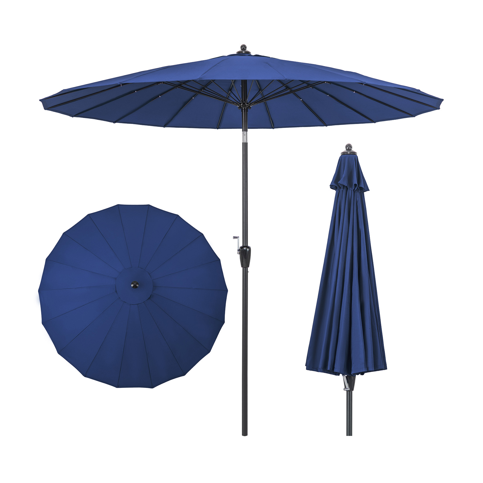 260 cm Round Patio Umbrella with 18 Fiberglass Ribs-Navy