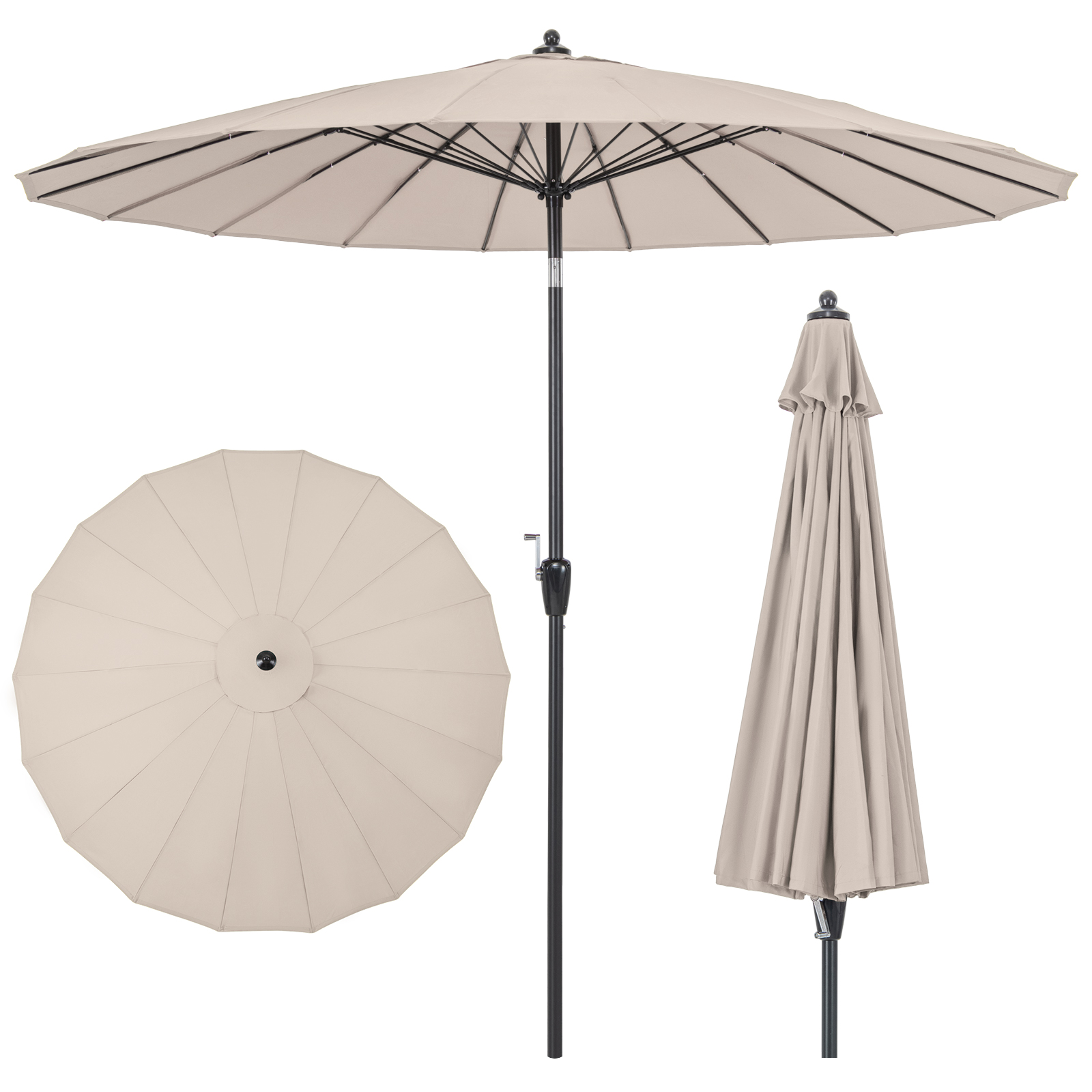 260 cm Round Patio Umbrella with 18 Fiberglass Ribs-Tan