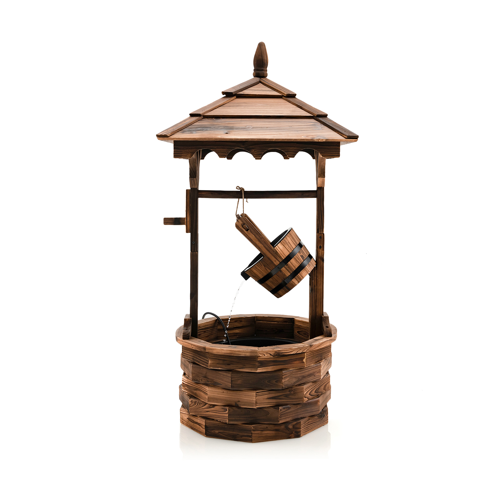 Outdoor Wooden Water Fountain with Electric Pump 5 Adjustable Flow Rates-Rustic Brown