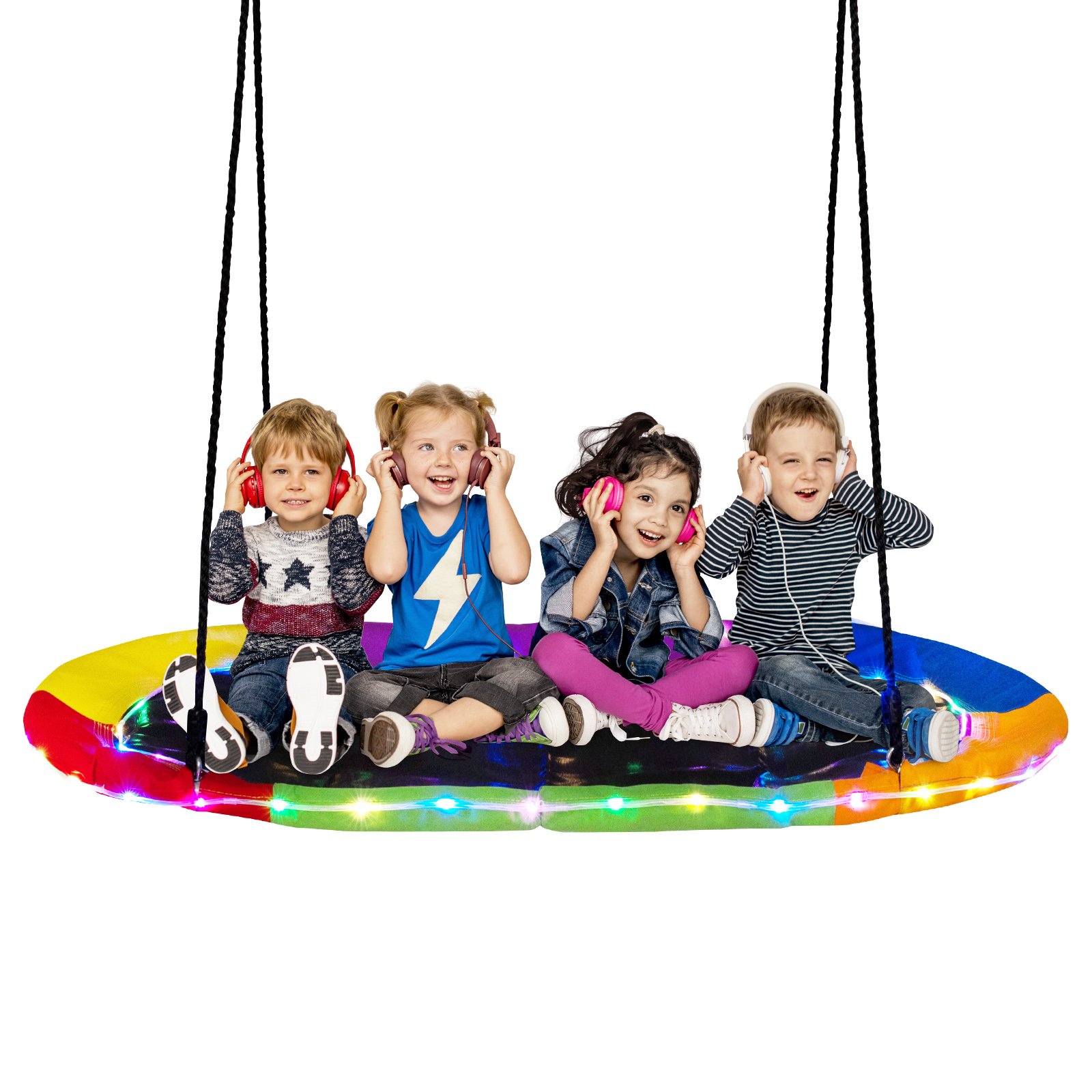 150 cm Saucer Swing with LED Lights and Adjustable Ropes-Colourful