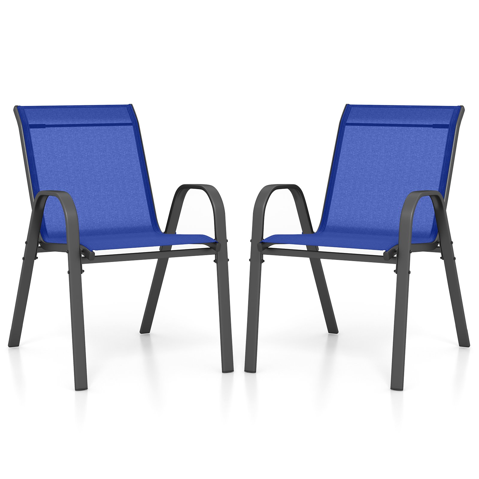 Set of 2 Patio Stackable Metal Dining Chairs with Armrests-Navy