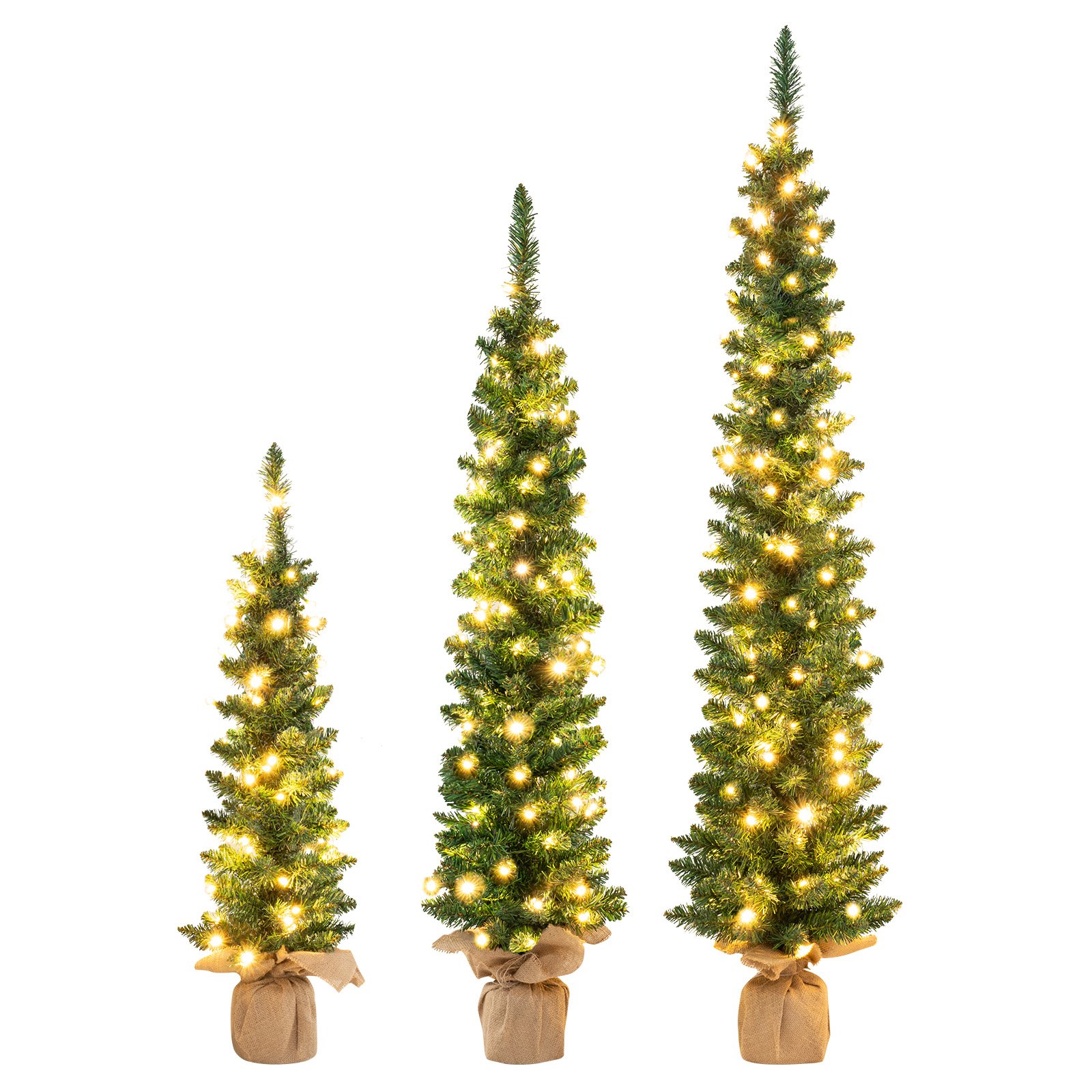 Set of 3 Pre-Lit Artificial Christmas Trees with 415 Green Branch Tips and 230 Warm White LED Lights