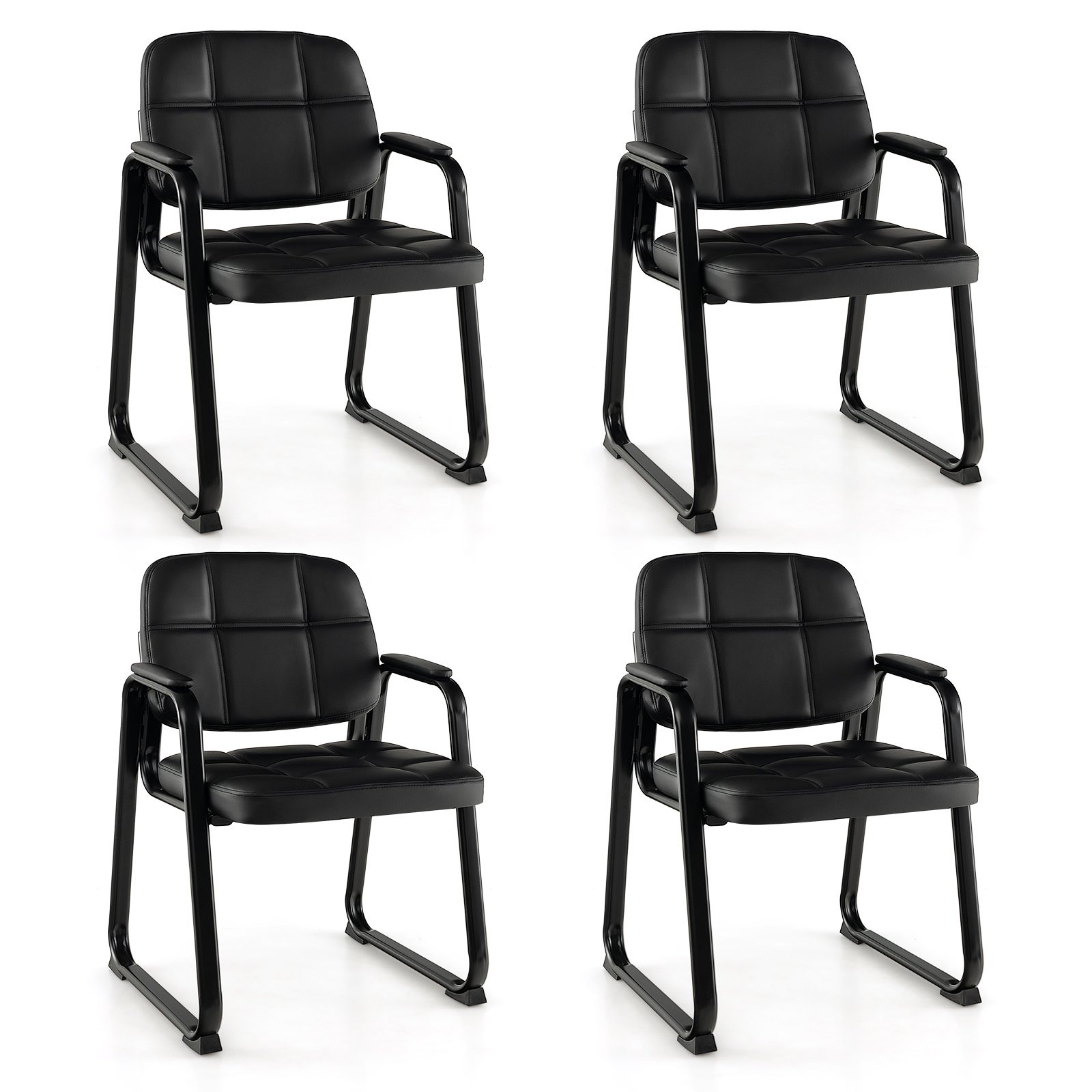 Set of 4 Reception Guest Chair with Padded Armrests-Black