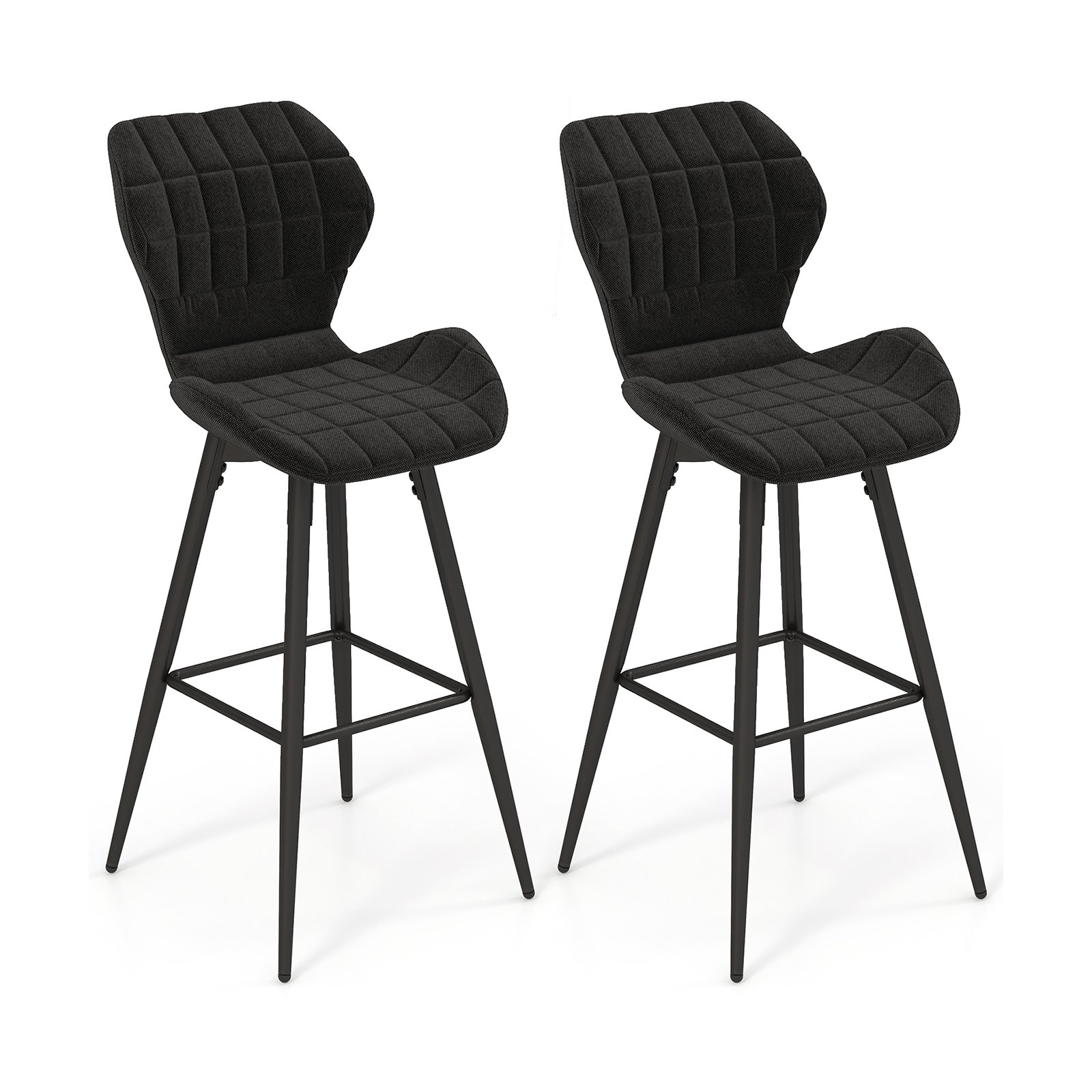 Set of 2 Bar Stool Counter Height Bar Chairs Armless with Curved Backrest-Black