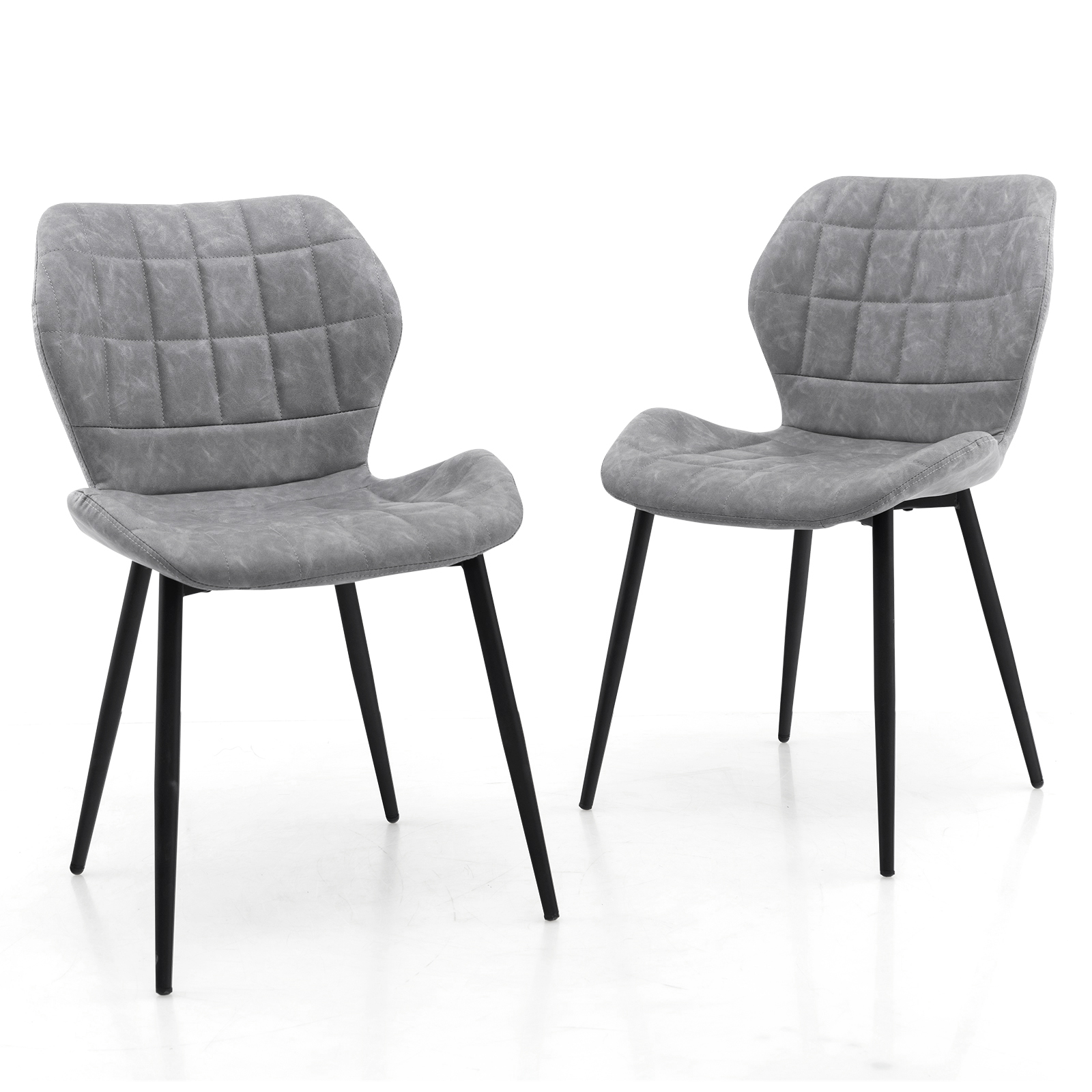 Set of 2 Dining Chairs Retro Kitchen Chairs with Padded Back-Grey-2 Pack