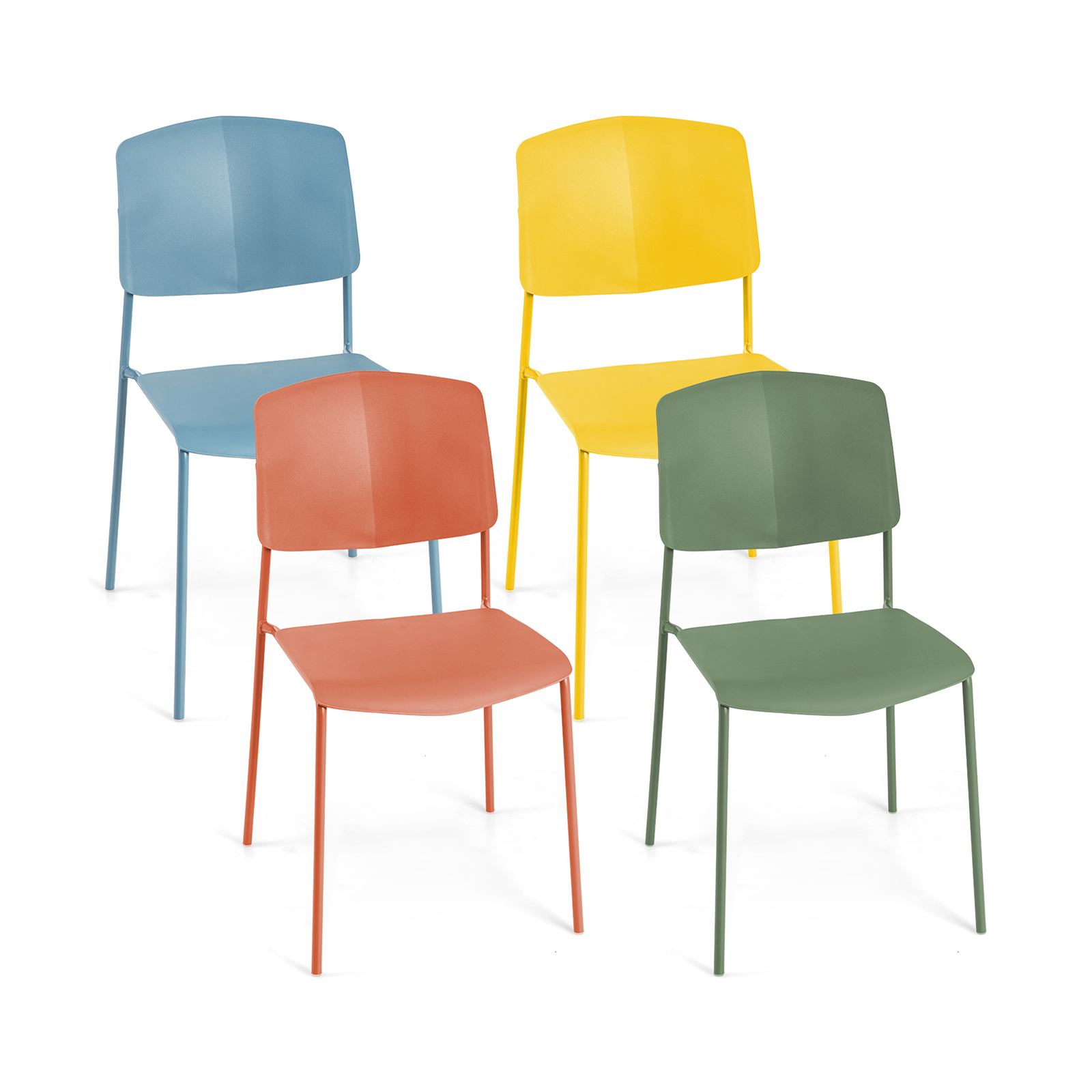 Set of 4 Dining Chair Stackable Armless Chairs with Backrest-Multicolor-4 Pack