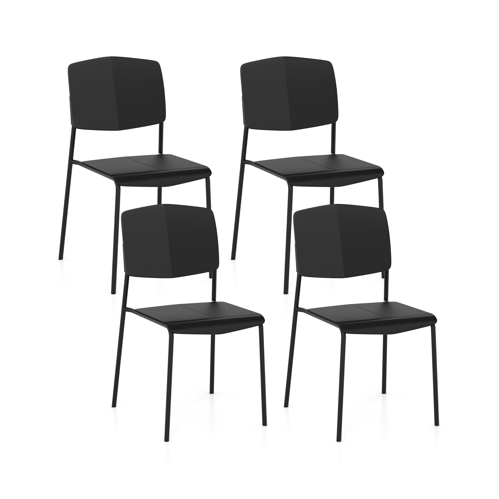 Set of 4 Dining Chair Stackable Armless Chairs with Backrest-Black-4 Pack