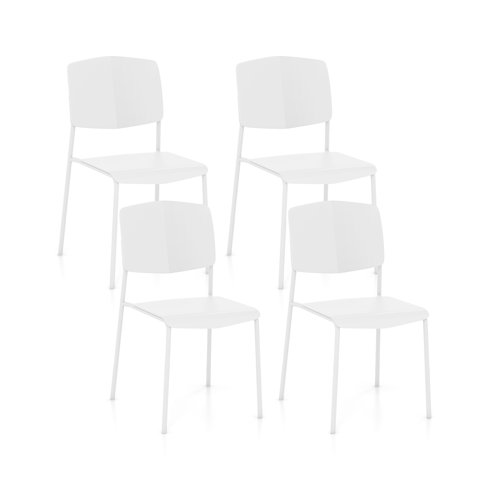 Set of 4 Dining Chair Stackable Armless Chairs with Backrest-White-4 Pack