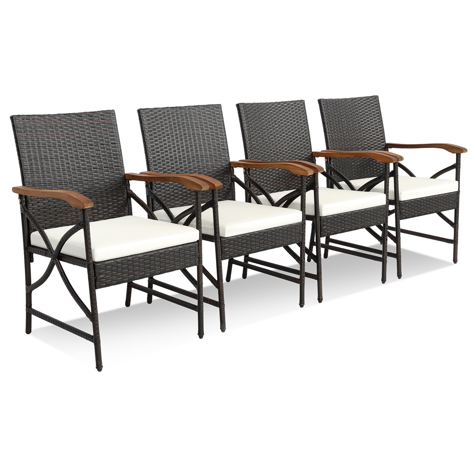 Set of 4 Patio Dining Chairs with All-Weather Wicker and Soft Zippered Cushion