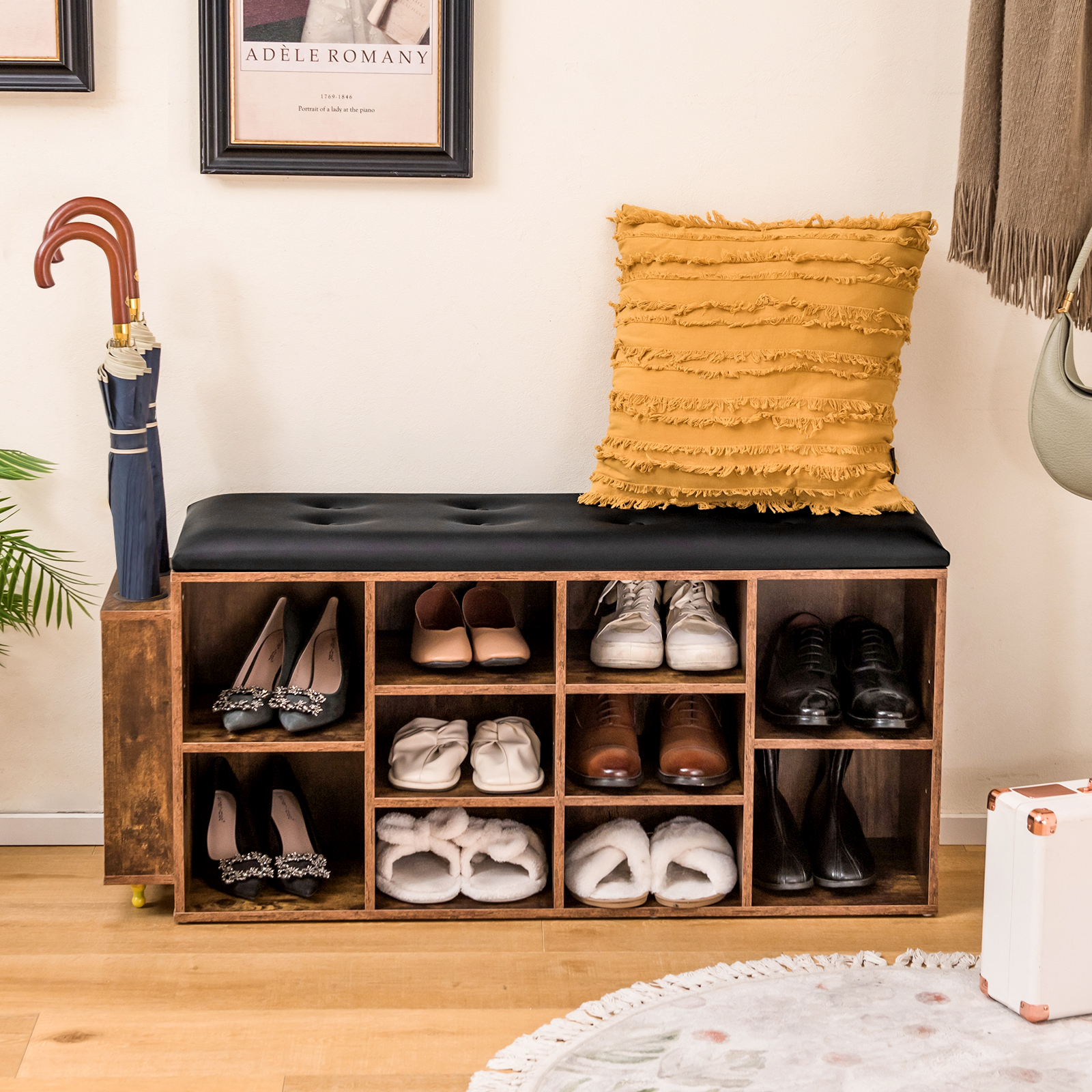 Adjustable Shelf and Padded Cushion-Rustic Brown