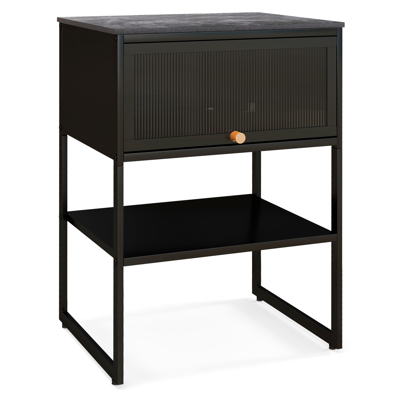 3-Tier Side Table with Storage Shelf for Living Room and Bedroom-Black