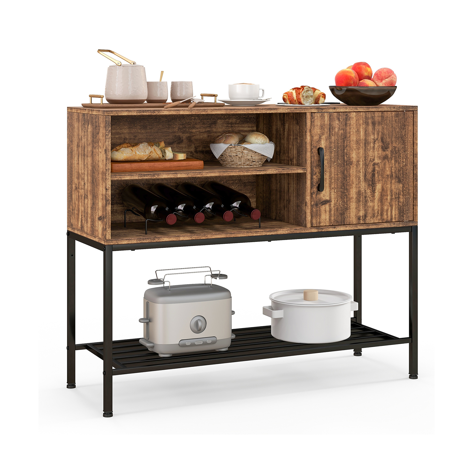 Sideboard Buffet Cabinet with Wine Racks and Storage Shelves-Rustic Brown