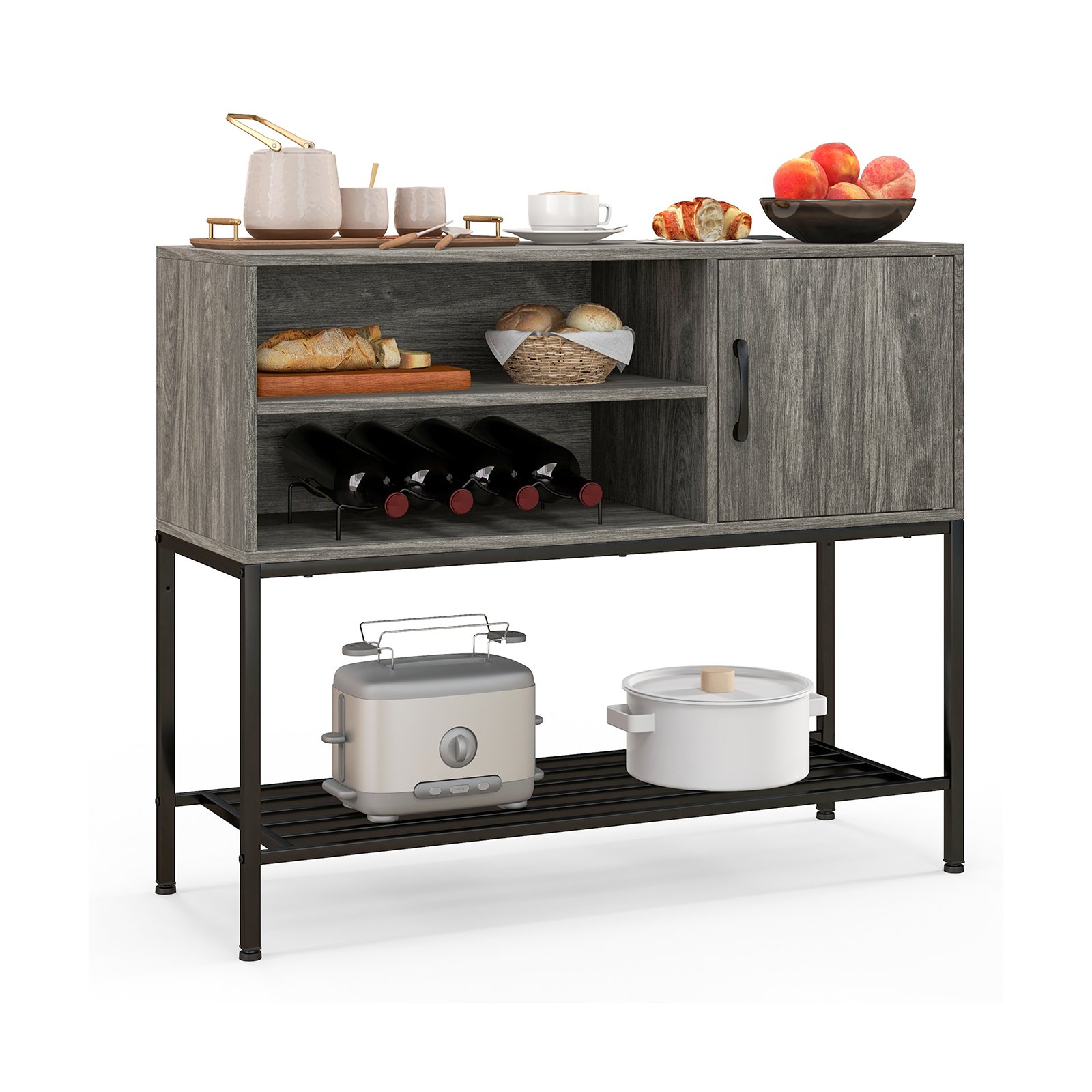 Sideboard Buffet Cabinet with Wine Racks and Storage Shelves-Grey