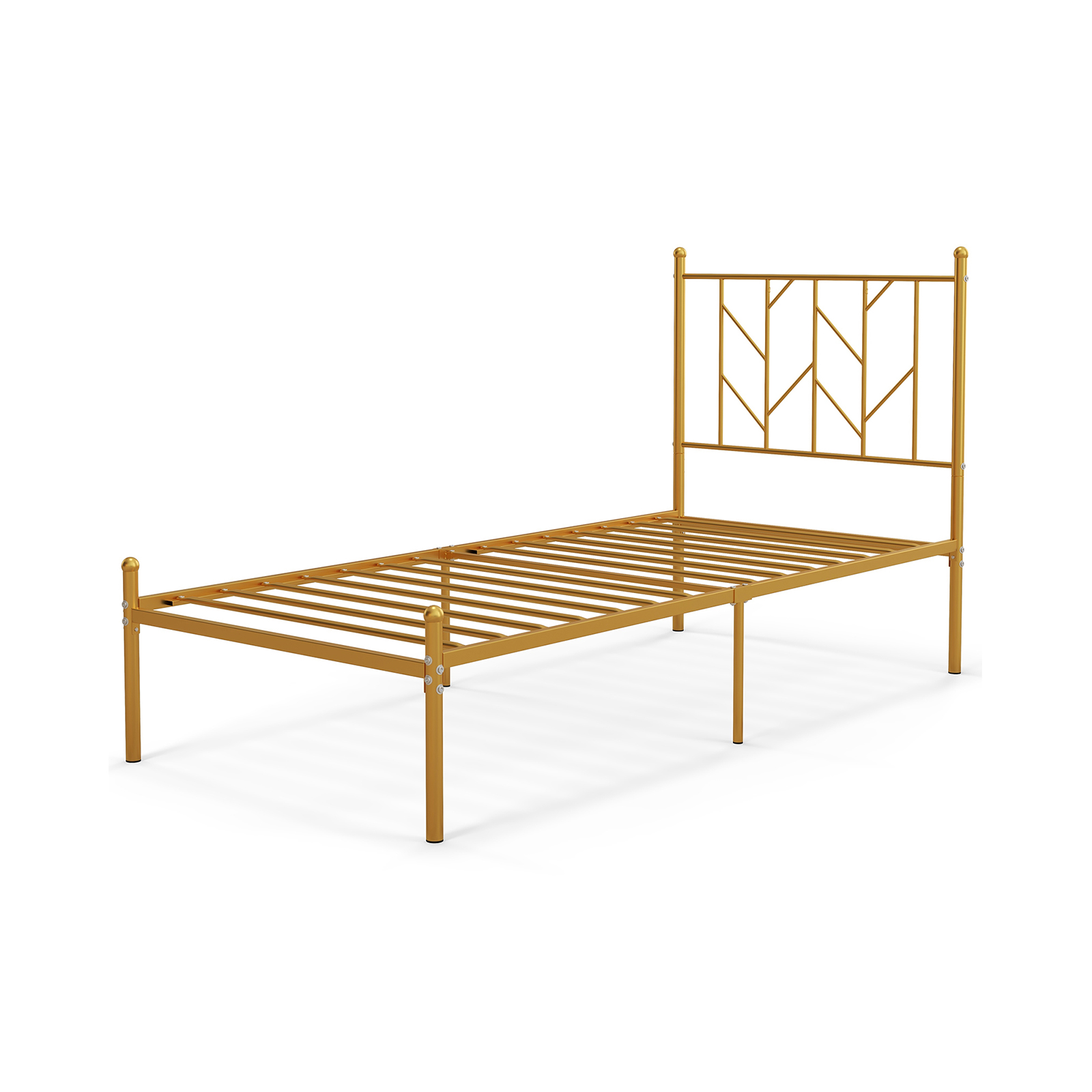 Single/Double Metal Platform Bed Frame with Headboard Black Golden-Single Size